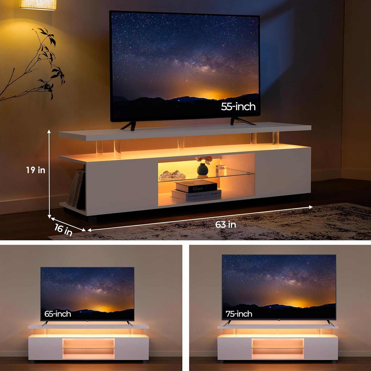 Cubehom TV Stand for 75+ inch TV, LED TV Stands for Living Room,White TV Cabinet,Long Entertainment Center for Living Room, Modern TV Table with Storage Bedroom,Home Office