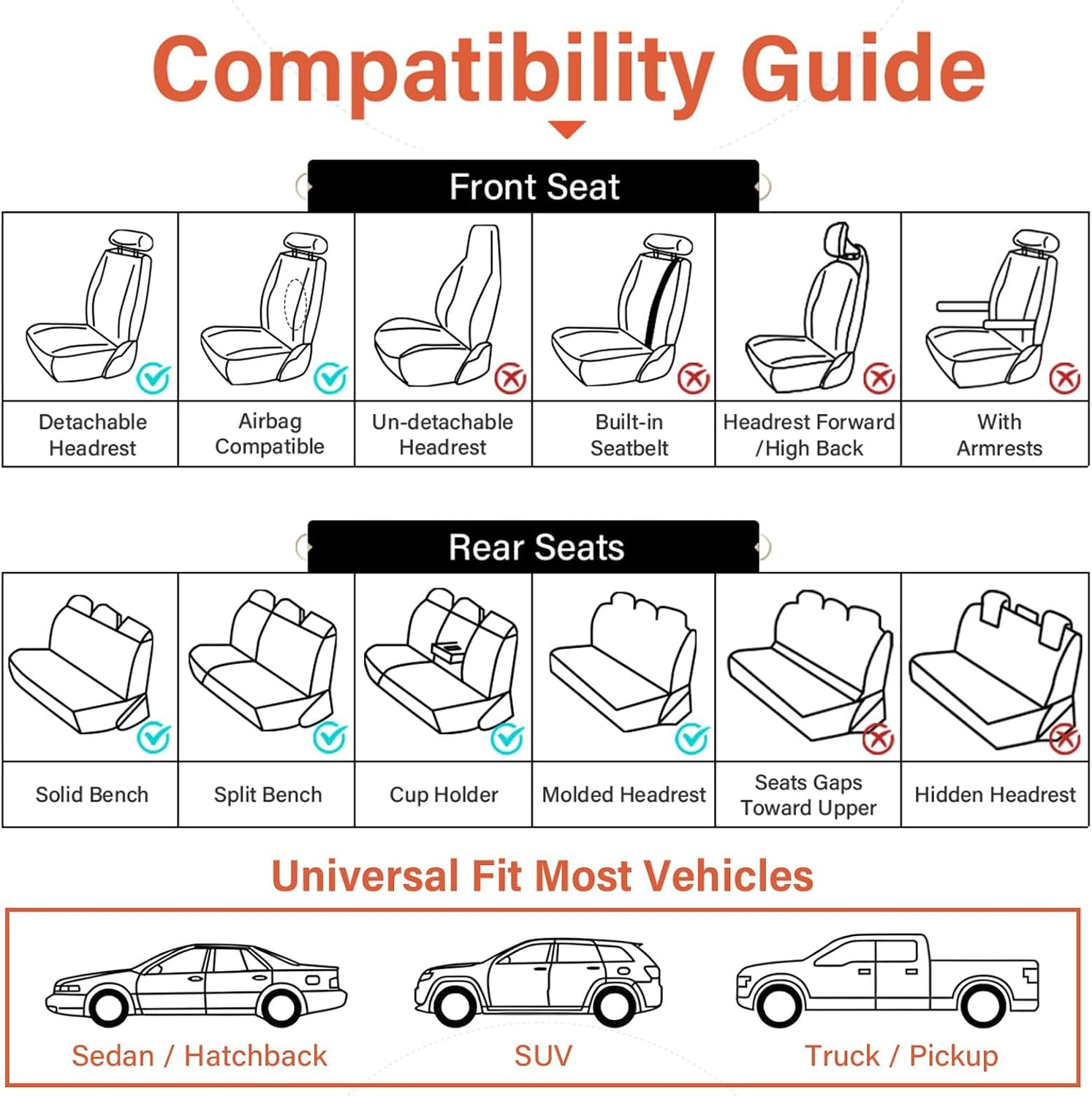 Coverado Car Seat Covers Full Set, Waterproof Nappa Leather Seat Covers for Cars, Universal 5 Seats Car Seat Covers, Front and Back Car Seat Protector, Auto Seat Covers Fit for Most Cars, Beige
