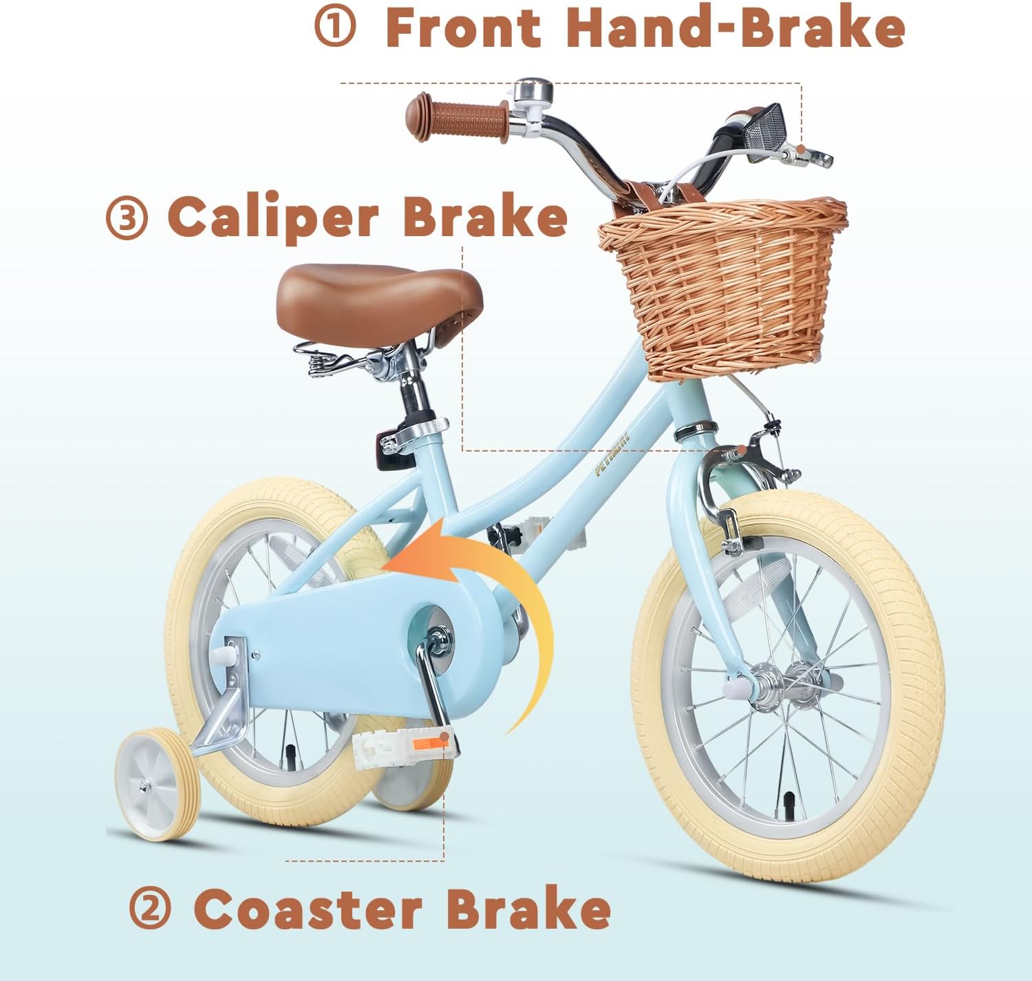 Petimini Vintage Kids Bike for Girls, 12–20 Inch Classic Bicycle with Wicker Basket & Bell, High Tensile Steel Frame, Training Wheels (12–18'), 85% Pre-Assembled, Retro Bike for Outdoor Riding