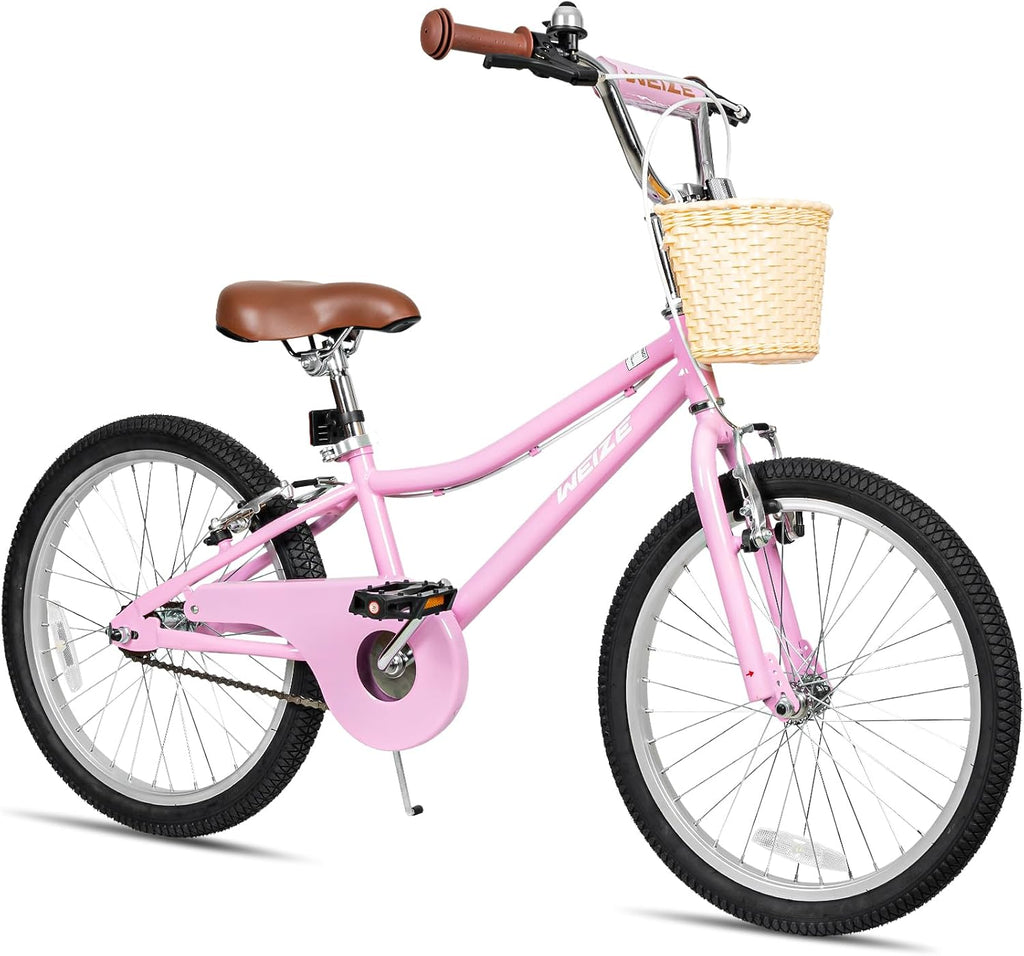 WEIZE Girls Bike for 6-14 Years Old, 20 24 Inch Kids Bike with Basket and Kickstand, Retro Style Childrens Bicycle for Teen Girls, Lightweight Steel Frame, Multiple Colors