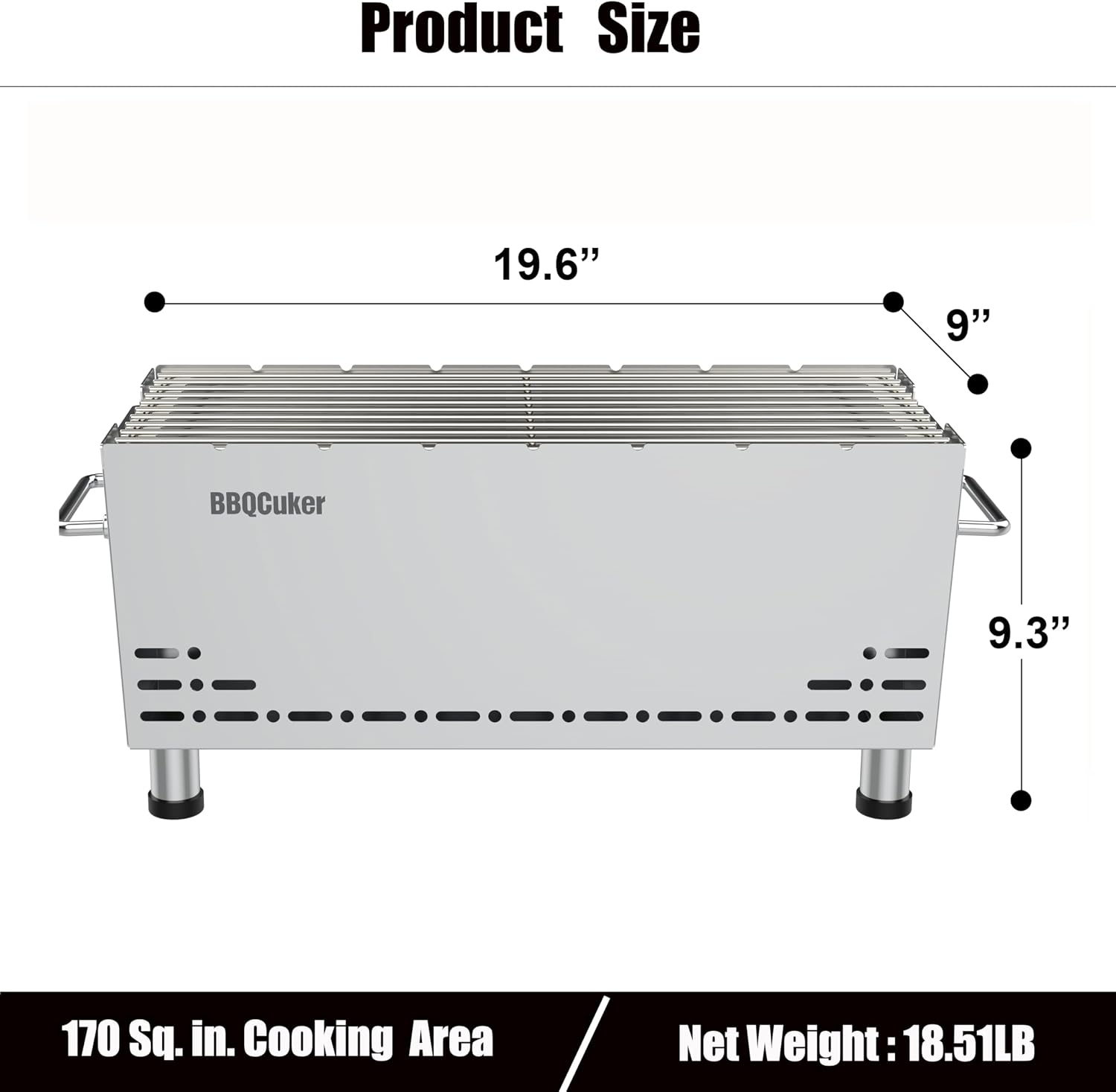 BBQCuker Portable Charcoal Grill,Heavy-Duty Stainless Steel Small BBQ Grill with Double-Layer Insulation Design,170 Sq. In. cooking Area,Tabletop Grill with Travel Bag for Outdoor Camping and Picnic