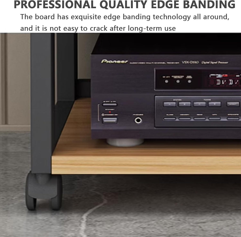 5-Tier Corner Wood Shelf with Wheels, Multifunctional Audio Video Rack Stereo Cabinet Adjustable Shelves,Adjustable Home Audio Rack Stereo Cabinet Record Player Stand for CD/DVD Player