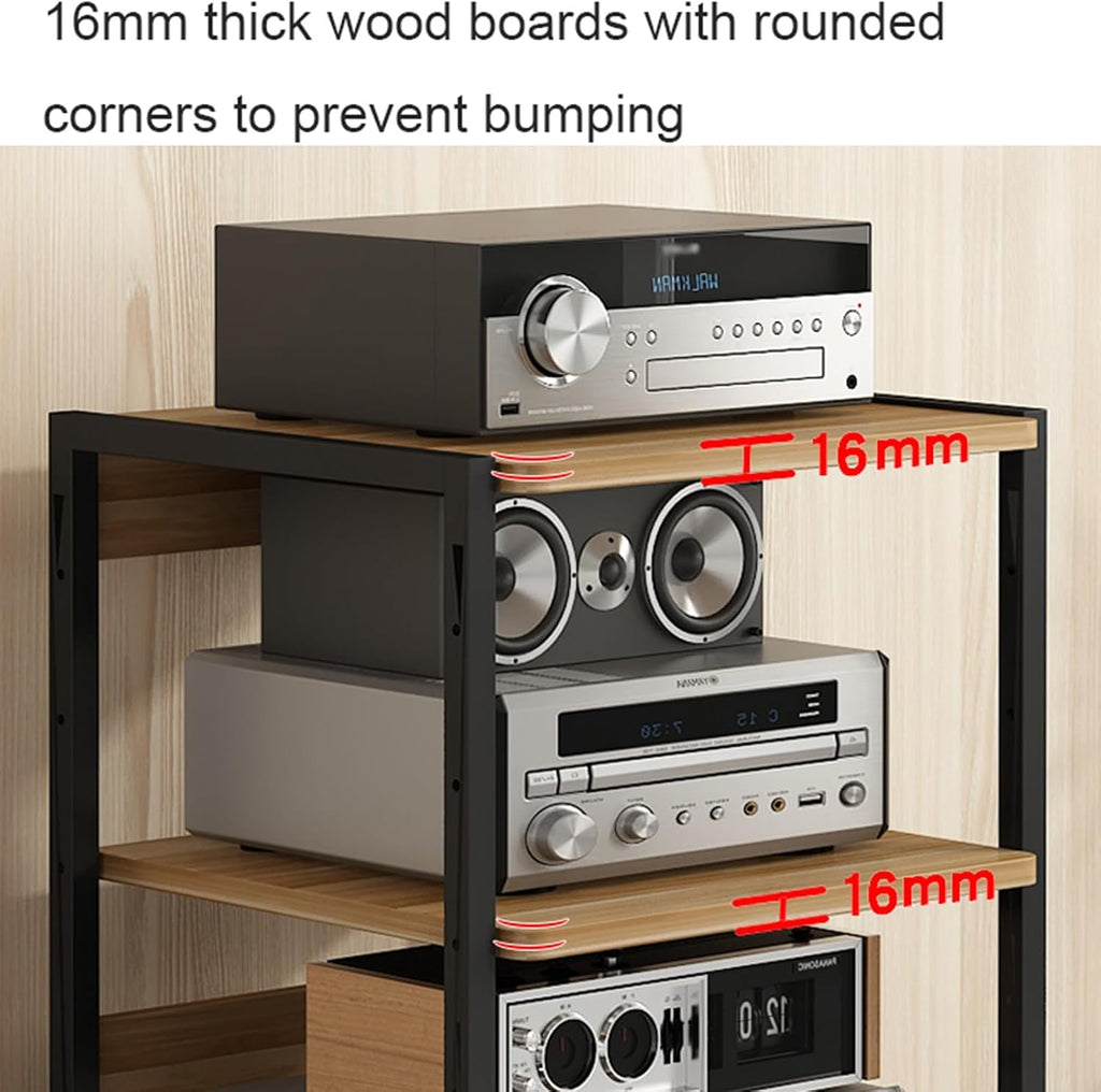 Modern 4-Tier Stereo Stand Cabinet for AV Media and Game Consoles, Corner Entertainment Center with Wooden Storage Shelves, CD Rack, 50x40x69.5cm, Stylish Audio Video Component Organizer