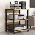 27' Modern Record Player Stand, 3-Tier Adjustable Audio Shelf for Home & Office, Mobile AV Media Cabinet, Vertical Storage for Stereo Equipment (Light Wood)