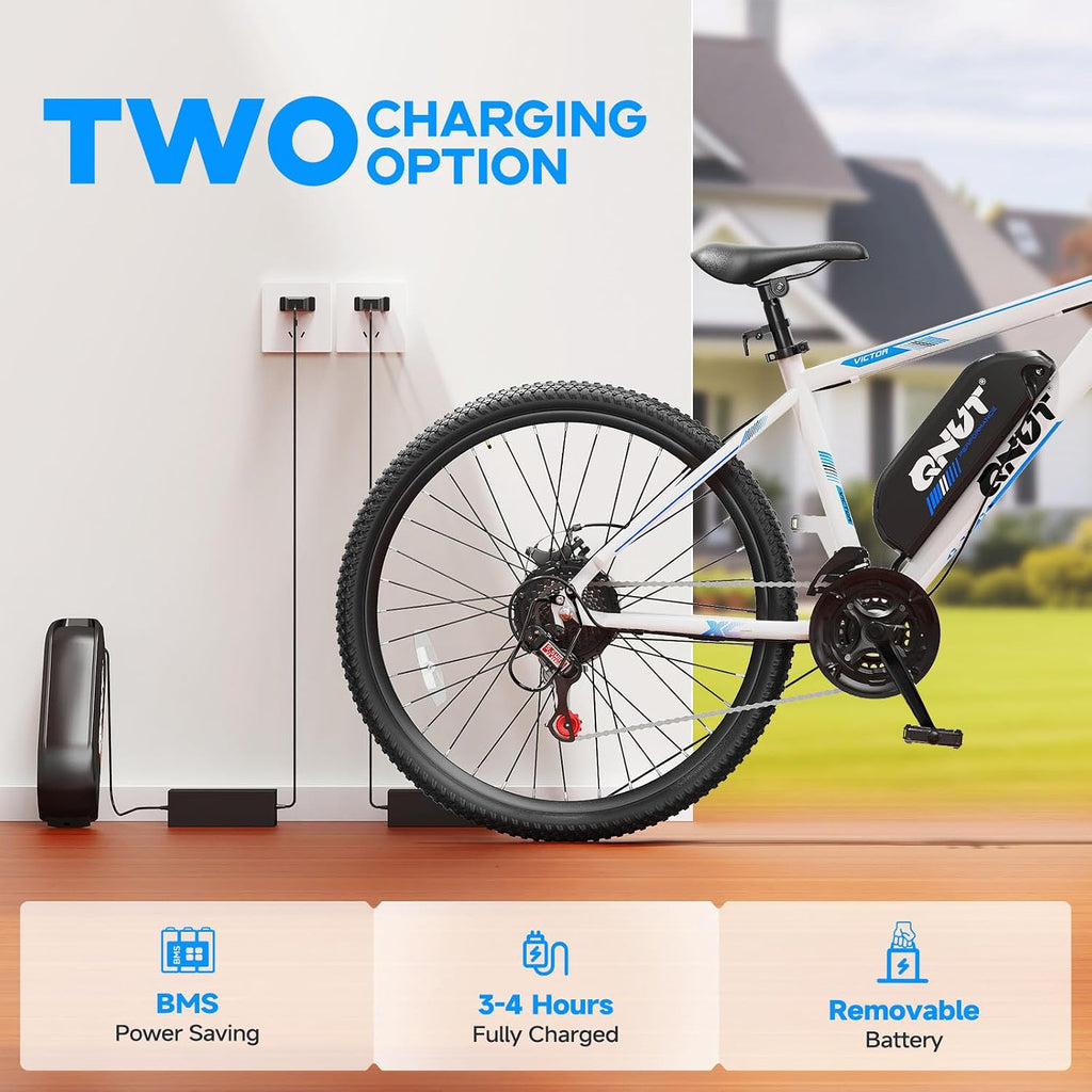 QNUT Electric Bike for Adults with Peak 1000W Motor 26' Victor Mountain Lightweight Ebike, 10.4Ah/7.8Ah Removable Battery Up to 40-60 Miles, 22MPH E Bike Commuter E-MTB for Teens, UL 2849 Certified