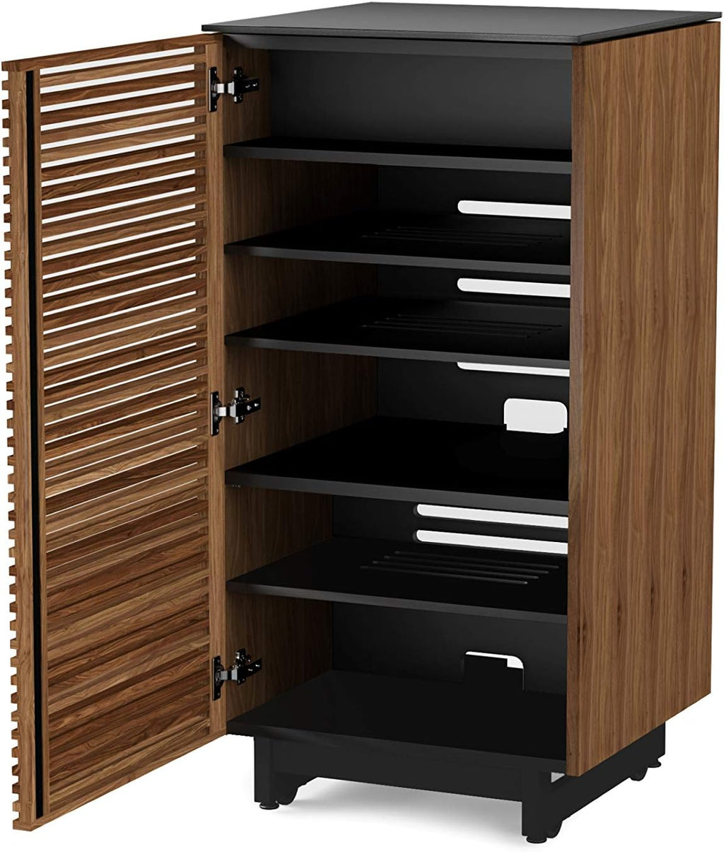 BDI Furniture Corridor 8172-22'' Audio Cabinet with Flow-Through Ventilation, Cable Management, Adjustable Shelves, Louvered Doors, Satin-Etched Tempered Glass Top, Natural Walnut
