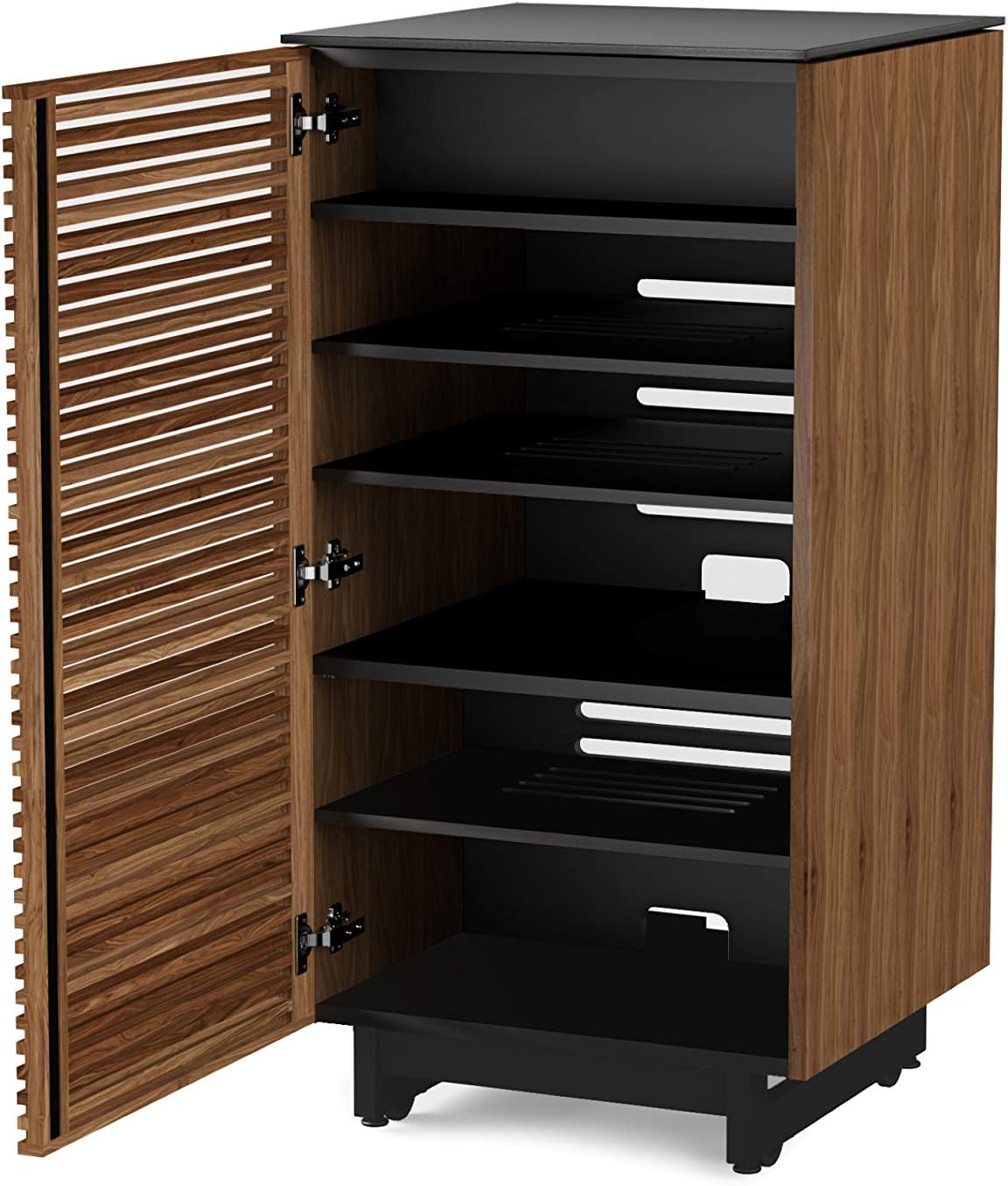 BDI Furniture Corridor 8172-22'' Audio Cabinet with Flow-Through Ventilation, Cable Management, Adjustable Shelves, Louvered Doors, Satin-Etched Tempered Glass Top, Natural Walnut