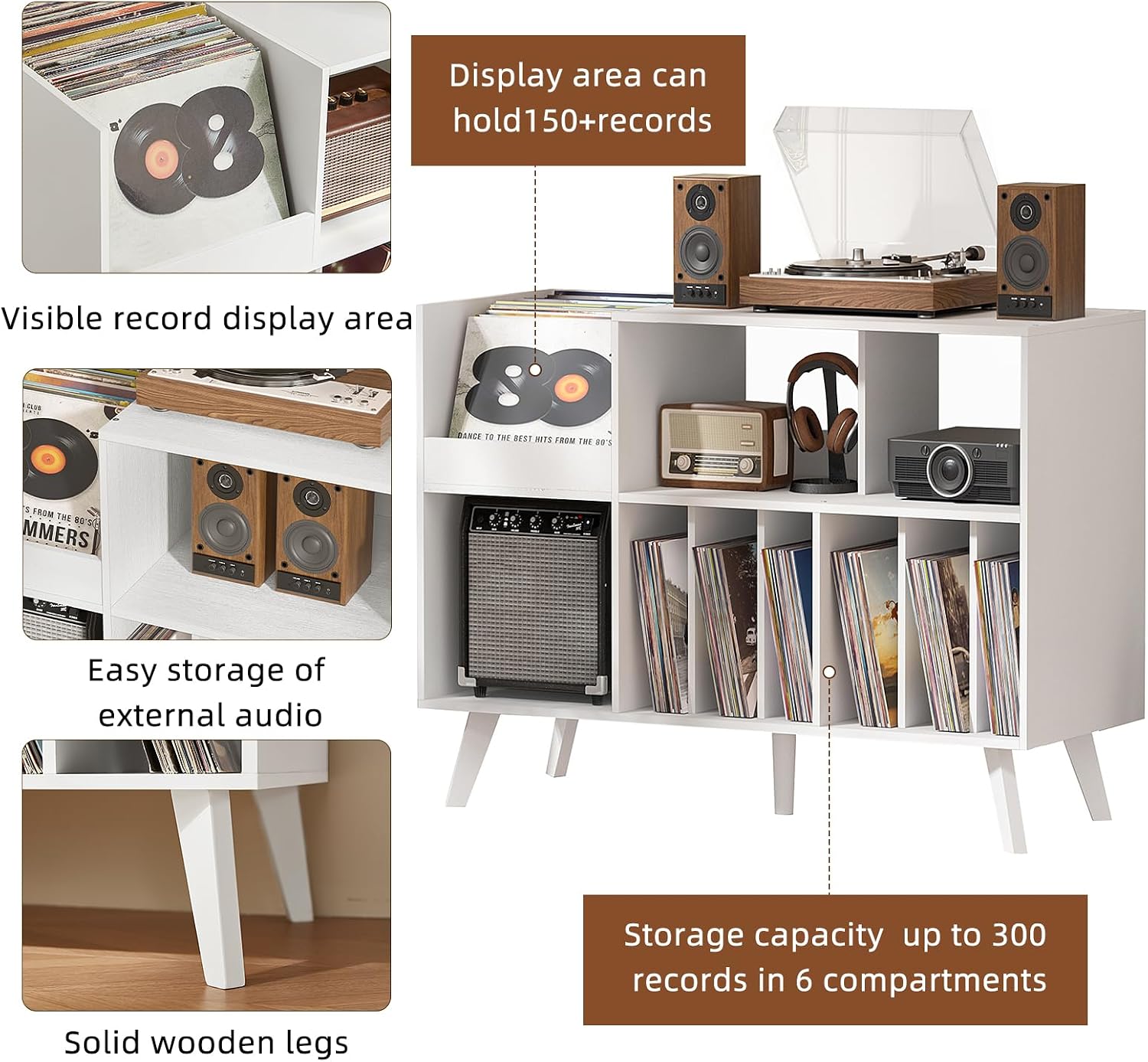 LELELINKY Large Record Player Stand, 48''Turntable Stand with Storage, Vinyl Record Holder with Display Area, Record Player Table Holds Up to 450 Albums, Record Stand for Music Room Living Room