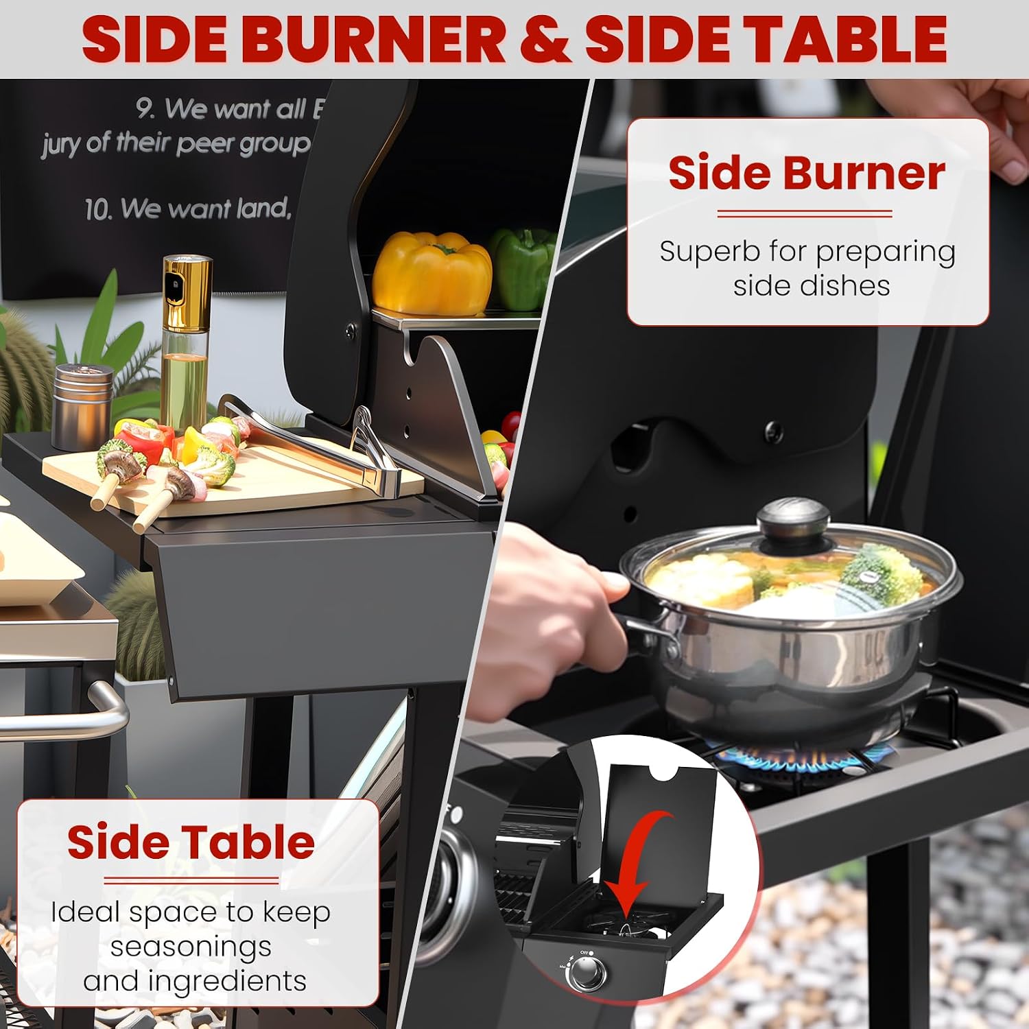 6-Burner w/Side Burner Gas Grill with 403 SQ.IN. Outdoor Grill with 60,000 BTU,Propane Grills with Top Cover Lid,Grills Outdoor Cooking for Patios,Camping,Balcony-Q032