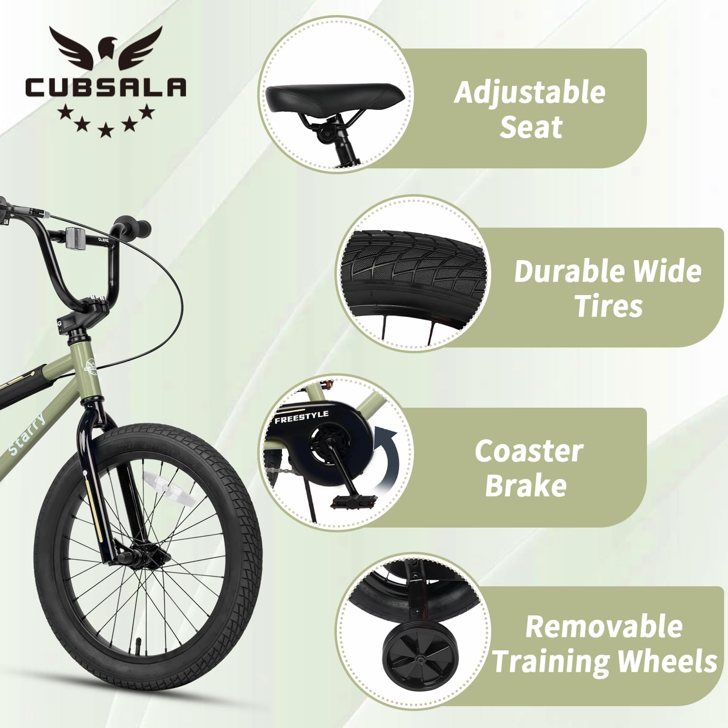 cubsala 12 14 16 18 Inch Kids Bike BMX Style Bicycle with Training Wheels Coaster Brake for 2-10 Years Old Toddlers Boys Girls Multiple Colors