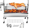 Stainless Steel Rotisserie Grill with Back Cover Guard, 25W Motor Small Pig Lamb Rotisserie Roaster, 48.7 Inch BBQ Charcoal Rotisserie Grill for Camping Outdoor Kitchen