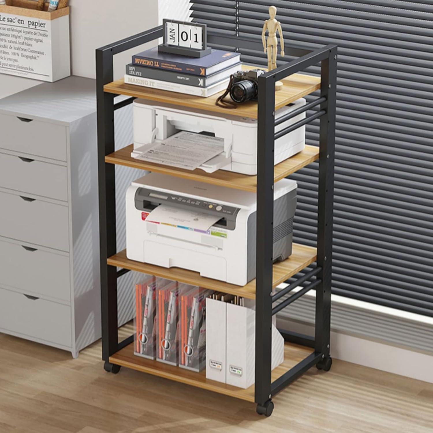 GRFIT Printer Stand 4 Tier Printer Stand, Printer Cart with Storage Shelf, Height Adjustable Rolling Printer Table with Wheels for Mini 3D Printer Printer Table
