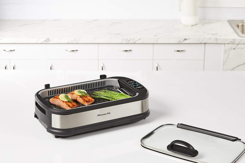 PowerXL Smokeless Grill with Tempered Glass Lid and Turbo Speed Smoke Extractor Technology. Make Tender Char-grilled Meals...