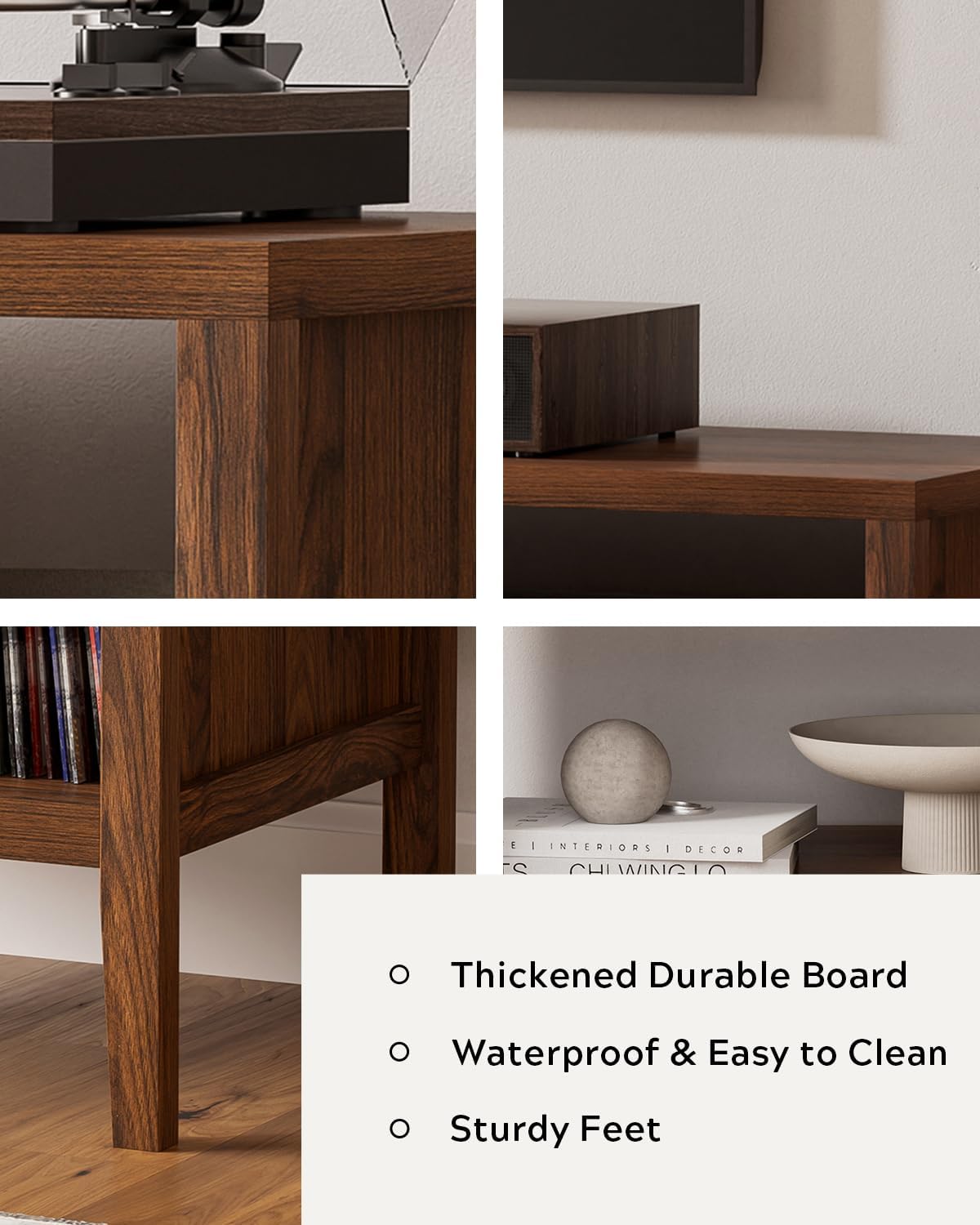 Modern Record Player Stand, Vinyl Record Storage Cabinet with Open Shelf, Wood Records Player Table Cube Storage Organizer for Living Room, Office, Brown