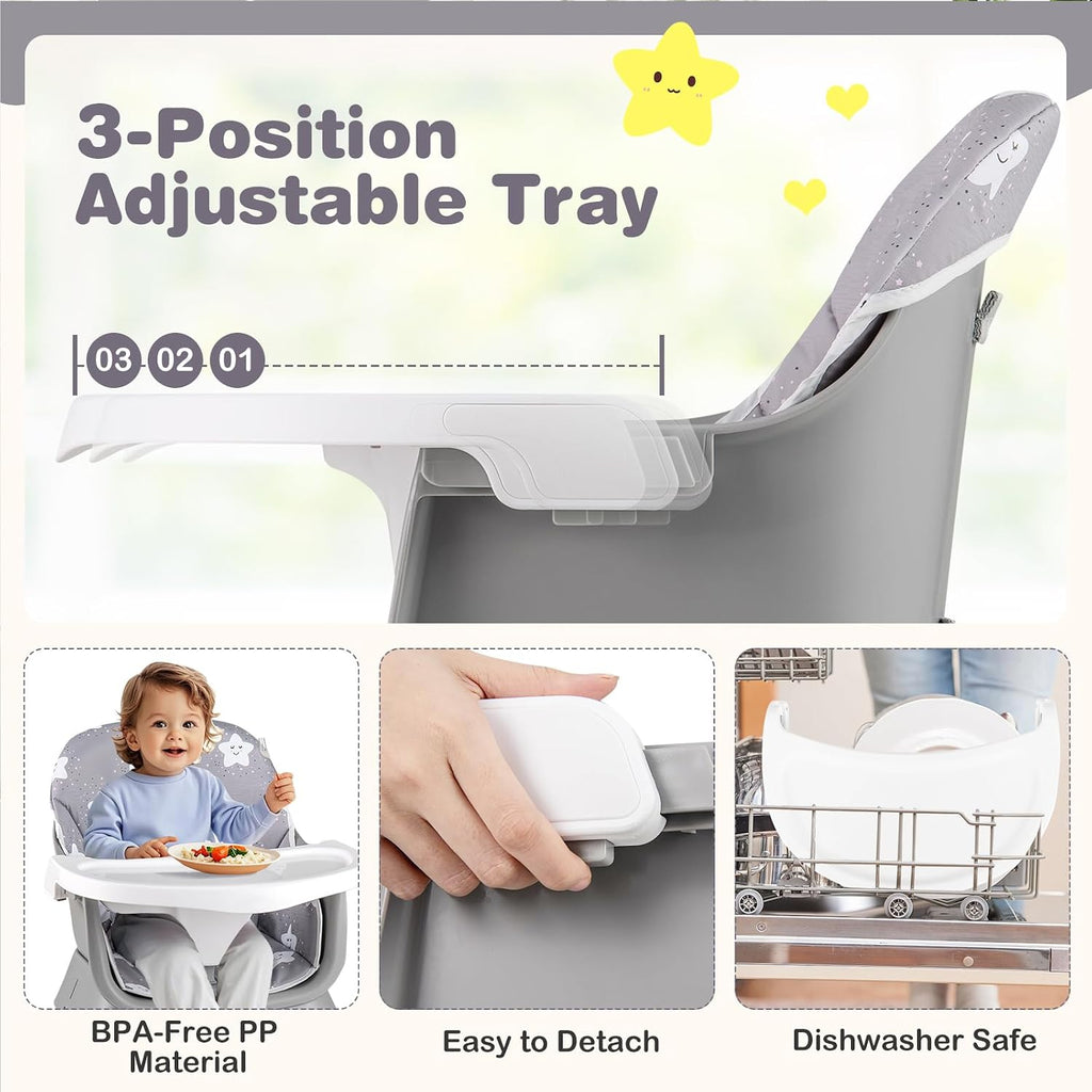 KOTEK 16 in 1 Convertible High Chair, Baby Highchair & Activity Center, Booster Seat, Building Block Table, Toddler Chair with 5-Point Harness, Removable Tray & Cushion (Gray)