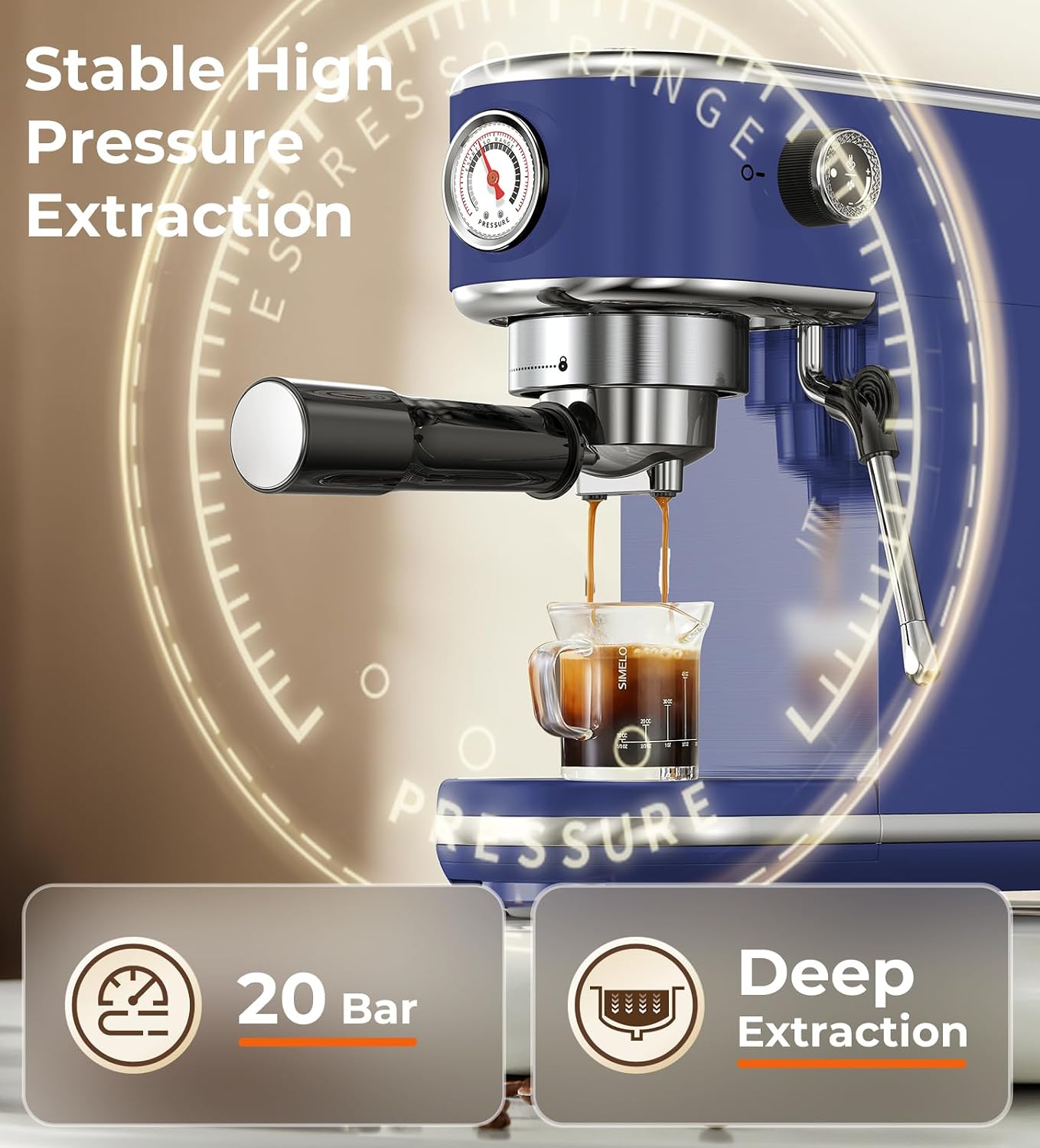 atatix 20 Bar Espresso Machine with Milk Frother, Compact Espresso Maker, Stainless Steel Coffee Machine with Precise Temp Control & 44oz Removable Water Tank for Latte, Cappuccino, Dark Blue