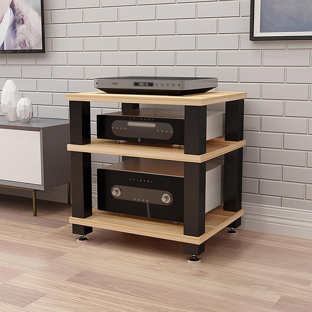Media Storage Cabinet for Av Equipment Video Game Console Shelf Stereo Rack with Storage Shelves Audio Tower Rack for Consoles/DVDs Black-Brown-60x48x58cm