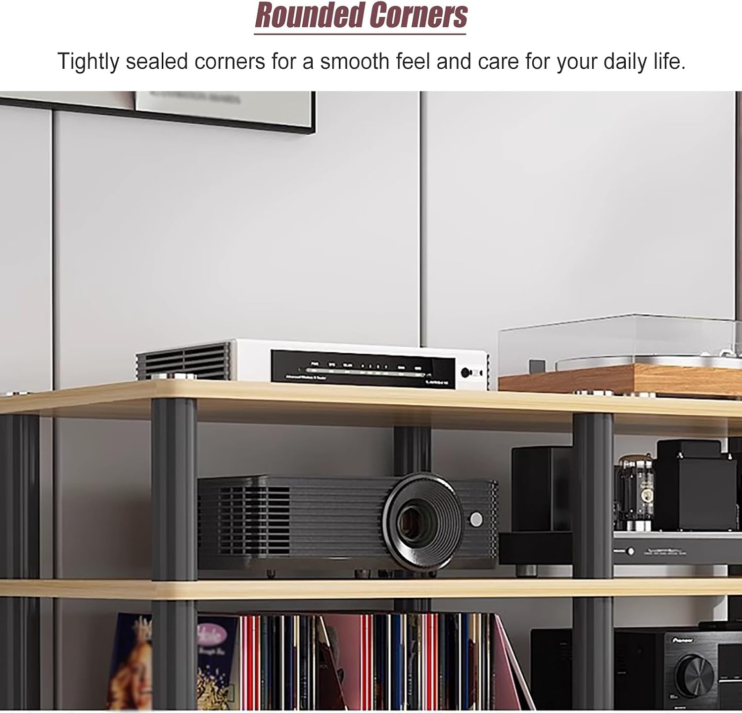 YLLFFLL Living Room Stereo Stand and Storage 120cm Wide, 3/4 Tier Audio/Video Shelving, Entertainment Component Stand Modern Stereo Cabinet, Heavy Duty Studio Equipment Cabinet(Black,4 Tier)