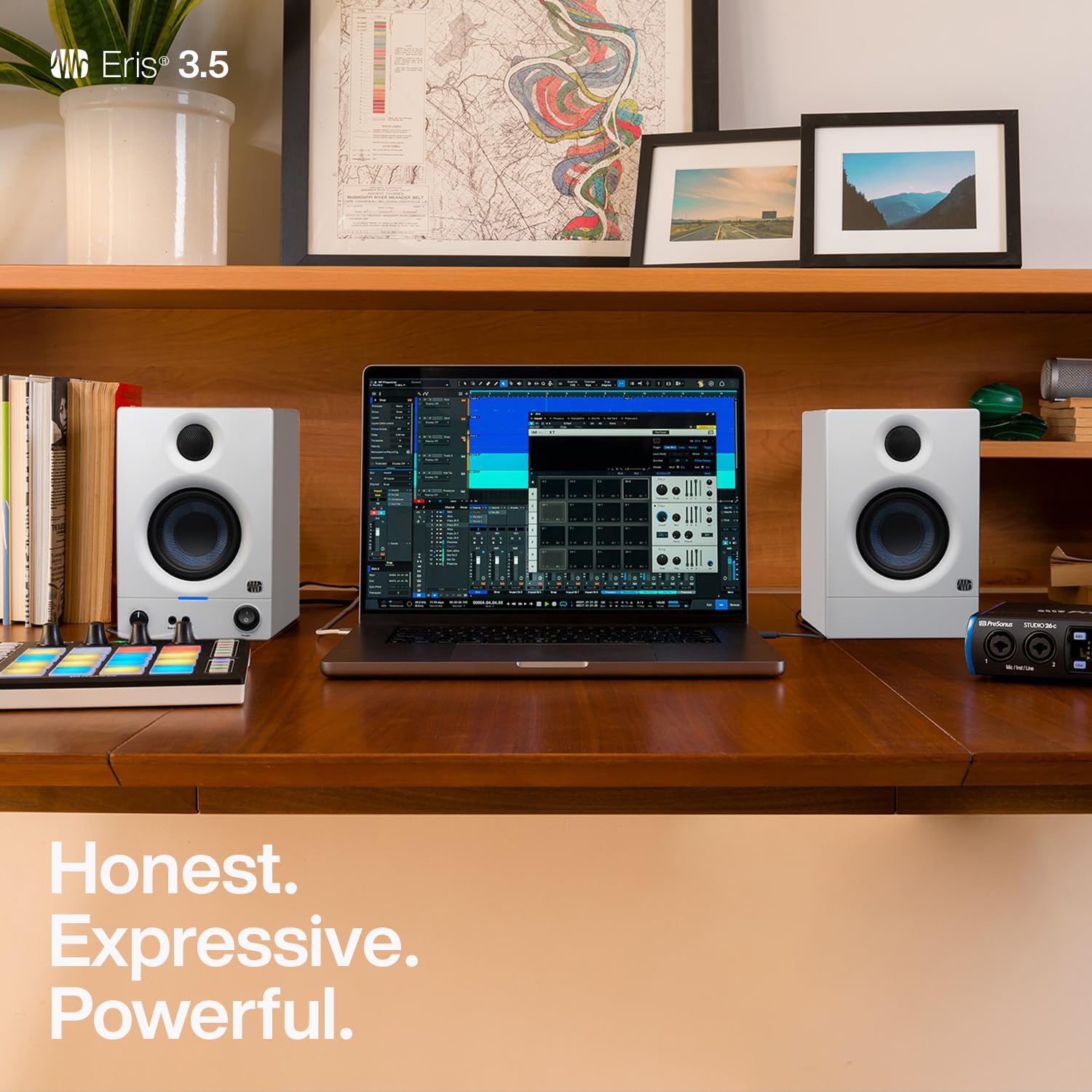 PreSonus Eris 3.5 Studio Monitors (White), Pair — 3.5' Inch Powered Bookshelf Speakers, Stereo, Desktop Computer, Near Field Music Production, Audio Mixing Recording