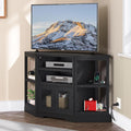 YITAHOME Corner TV Stand for TVs up to 50 Inch with Power Outlet, Modern Farmhouse Entertainment Center, Wood TV Media Console with Storage Cabinets Shelves for Living Room, 47' Black