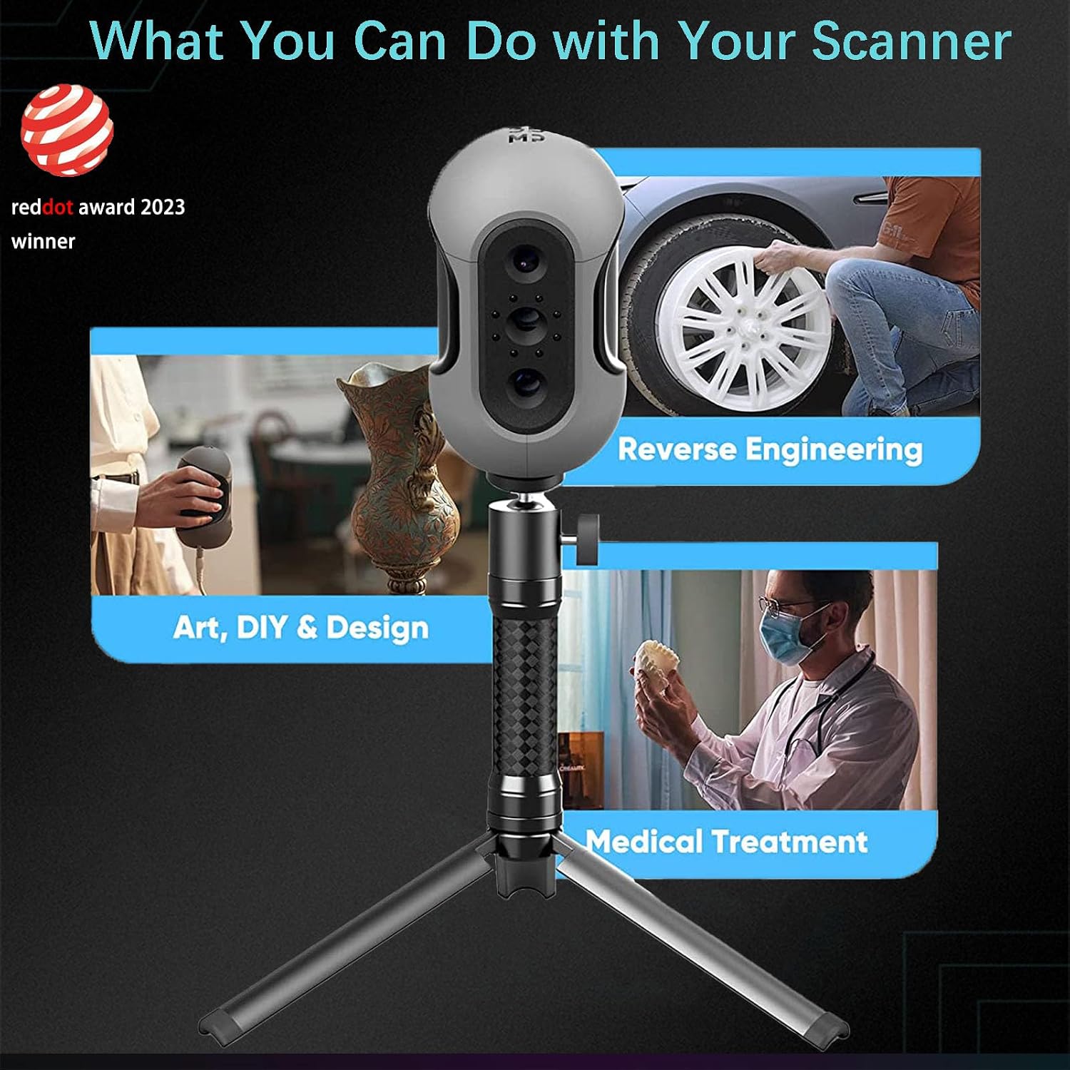3DMakerpro Mole 3D Scanner for 3D Printing - 3D Printer Accessories 0.05mm Accuracy 0.1mm Resolution 10FPS Handheld & Turntable Scan, NIR Light & Visual Tracking Technology, Free 3D Scanning Software