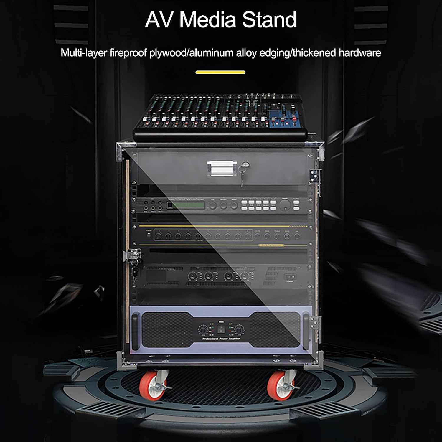 Rack Audio Tower AV Media Stand Corner Audio Tower with Storage Shelves and Steel Frame, Equipment Console Shelf Corner Entertainment Center(Black1)