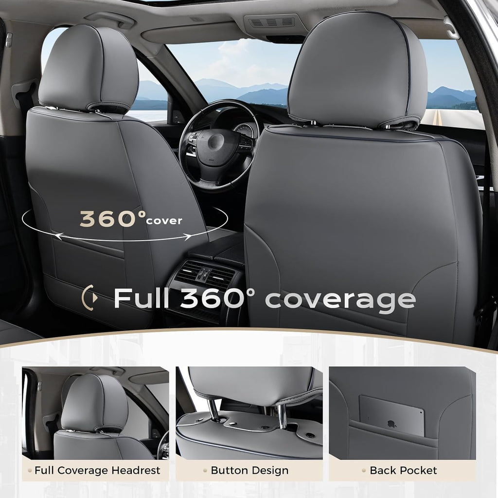 Coverado Seat Covers, Car Seat Covers Full Set, Leather Seat Covers for Cars, Car Seat Protector, Gray Car Seat Covers Front Seats and Back Seats Universal Fit for Most Cars Pink