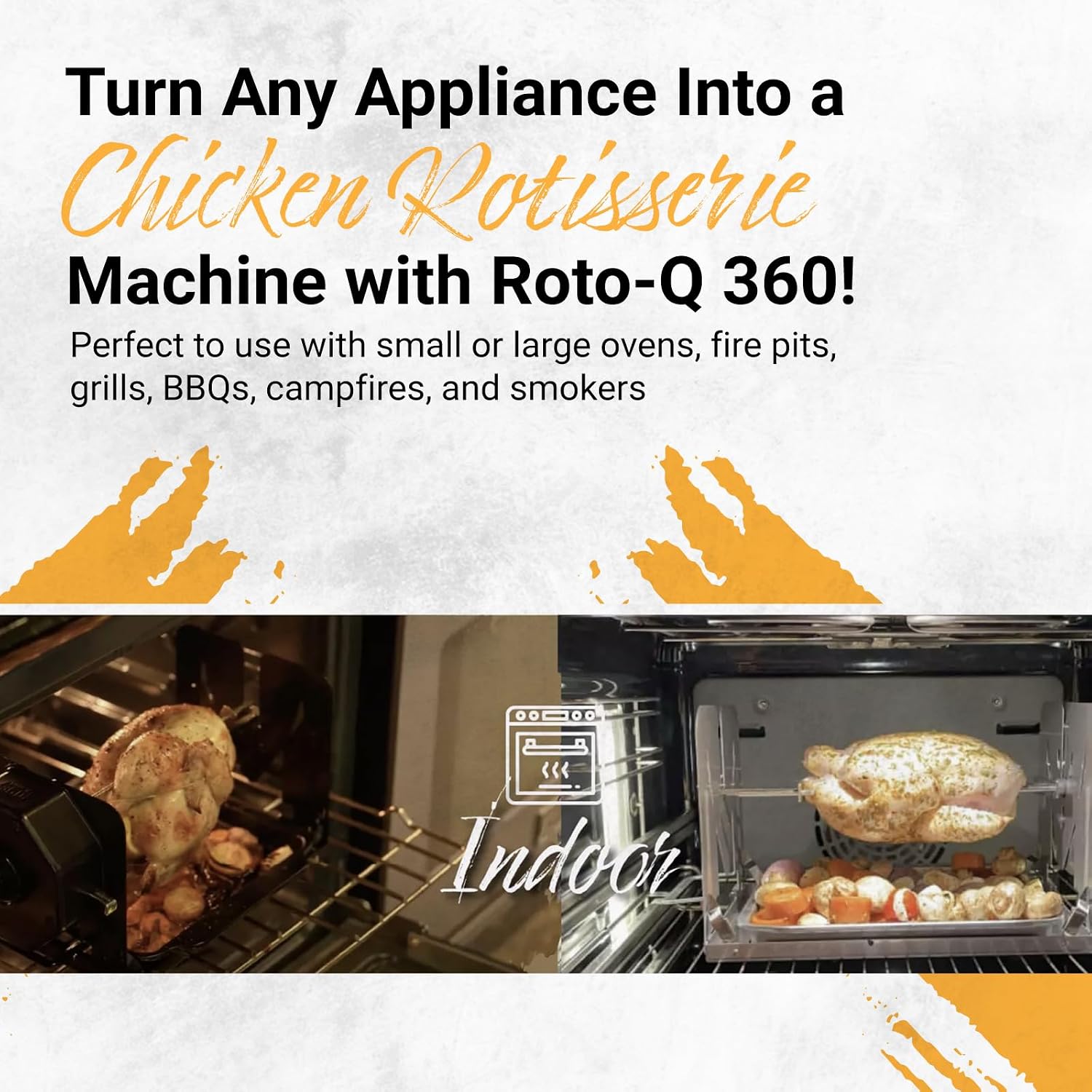 ROTO-Q 360 Family Rotisserie Kit – Non-Electric Wind-Up Spit Roaster with Basket, Flat Cage, Skewer Set & Mat for Grill, Oven, Smoker, Portable BBQ Cooking, Tailgating, or Camping Use
