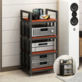 Multifunctional AV Media Stand for CD Player & Stereo, Adjustable Audio Rack with Non-Slip Foot Pads, Tower Cabinet for Home Theater, Black Stereo Storage Solution