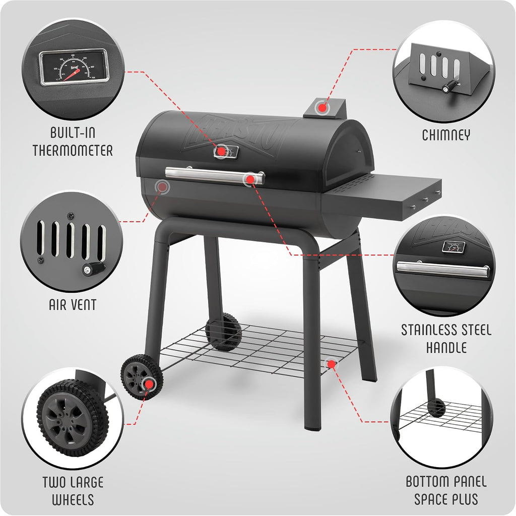 Feasto Heavy-Duty 30-Inch Charcoal Grill with Side Table & 647 Sq. In Cooking Area, Outdoor BBQ Grill for Outdoor Barbecue in Backyard, Patio and Parties, Grey