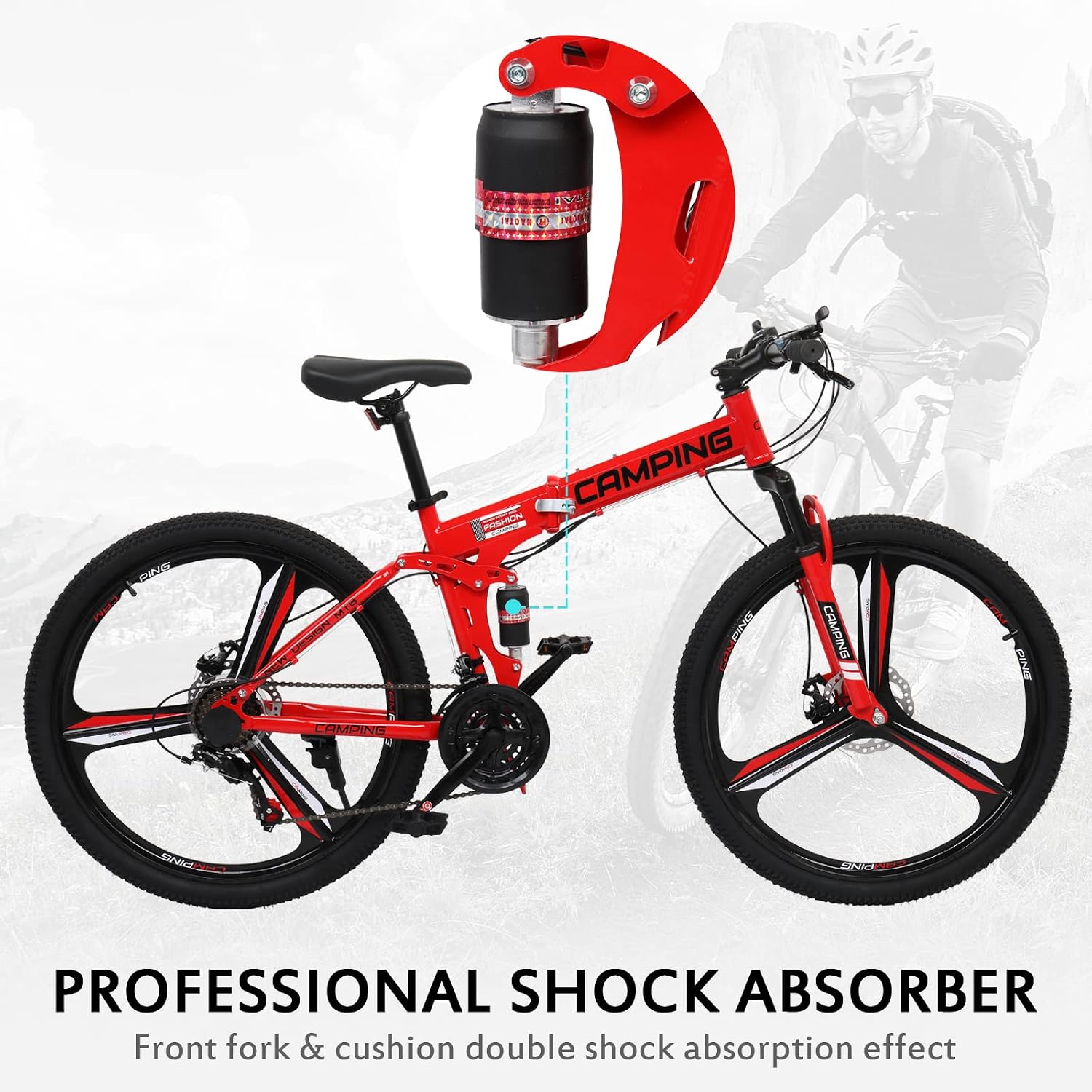 Ktaxon 26 Inch Folding Bike, 21 Speeds Foldable Bikes for Adults, Bicycle for Men & Women with Full-Suspension, Unique 3 Spoke Alloy Wheel, Dual Disc Brake, Quick Release and Adjustable Saddle