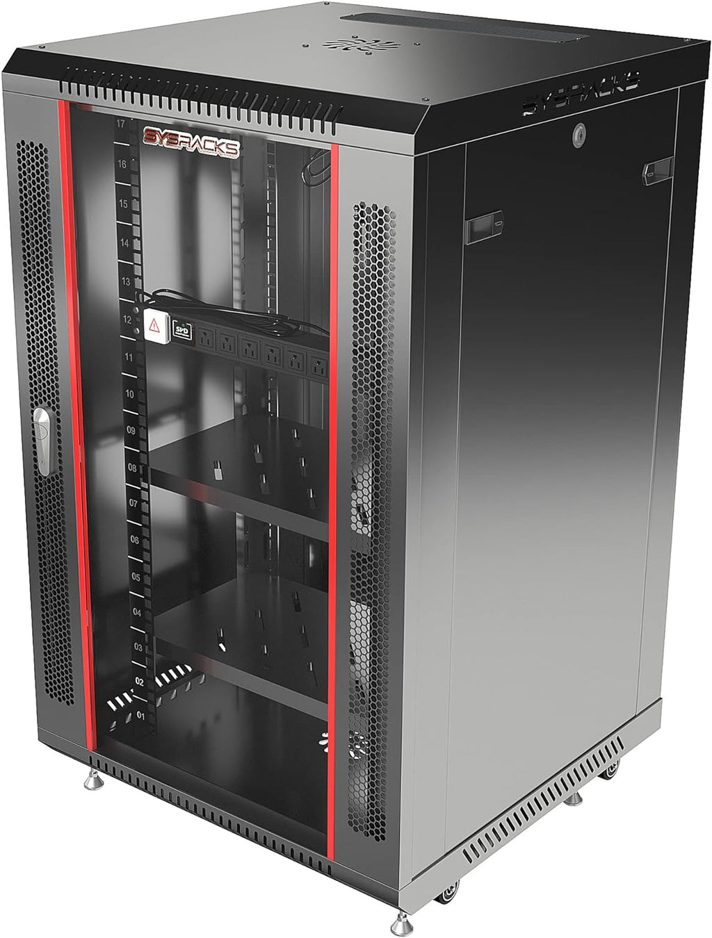 Sysracks Network Data Cabinet - 18U Rack Mount - Wall Mount IT Rack - Locking - Server Rack - 24-Inch deep Data Rack - Server Rack Cabinet with POWERBAR/Fan/Shelf/CASTERS for Servers - A/V Equipment