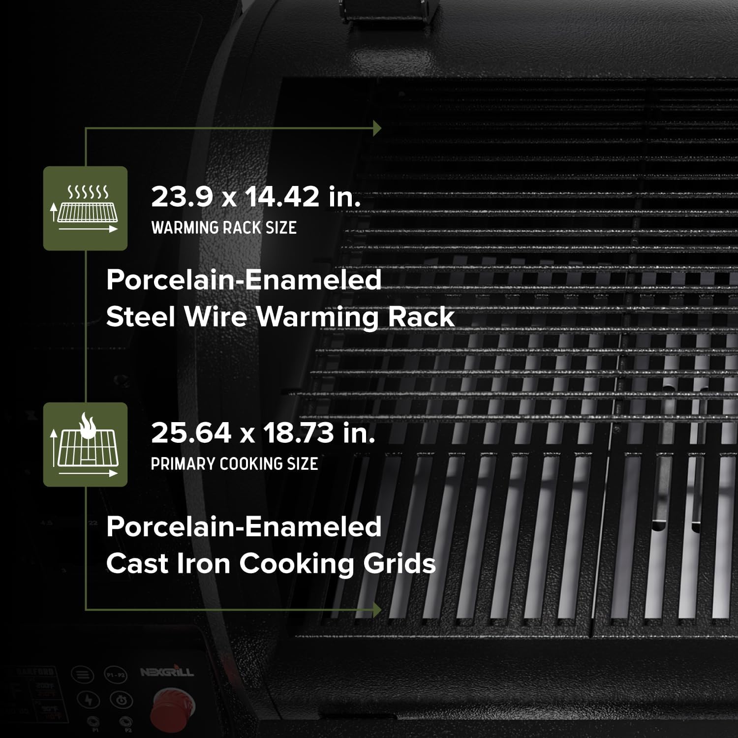 Oakford 875 Pro Pellet Gril with 824 SQ In Cooking Area, Cast Iron Grates, I-Site View Indicator, Heavy Duty Pellet Smoker Grill with Bluetooth Connectivity - 910-0512