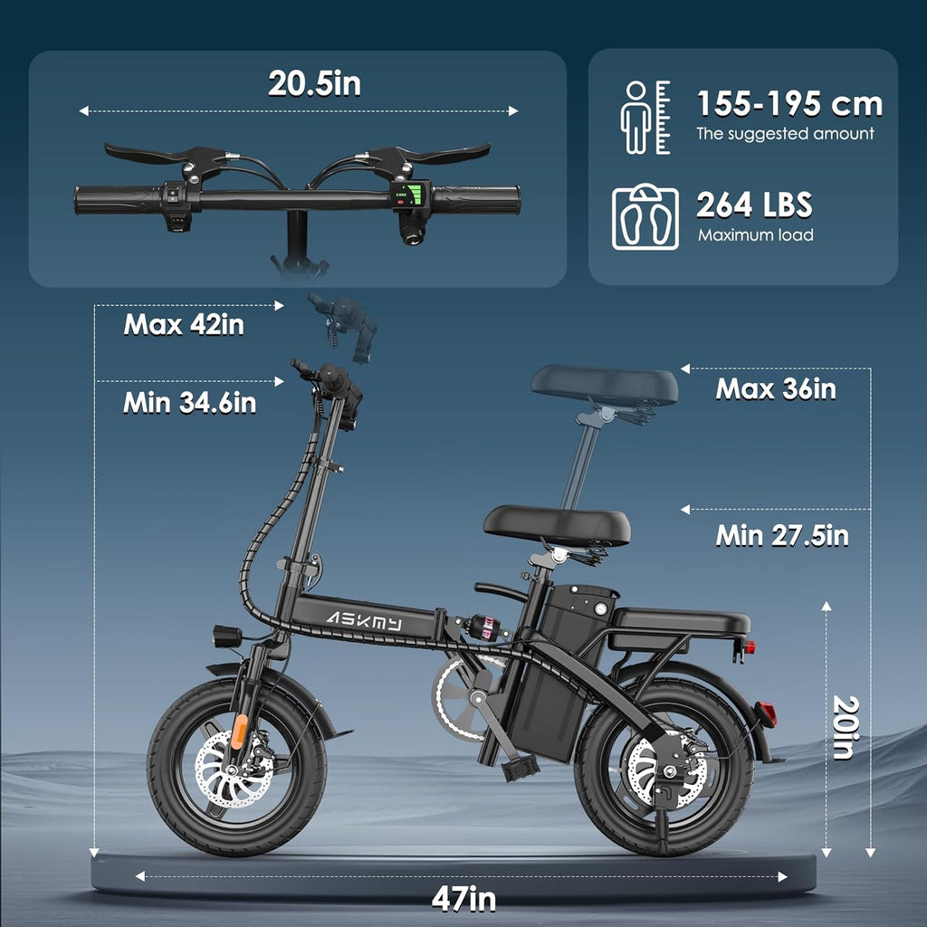 REOCRO Foldable Electric Bike for Adults, 14' Mini Folding E-Bike with 48V 10AH/20AH Removable Battery, 30-60 Miles PAS Range, 700W Peak Motor, Electric Bicycle for Daily Commuting and City Riding