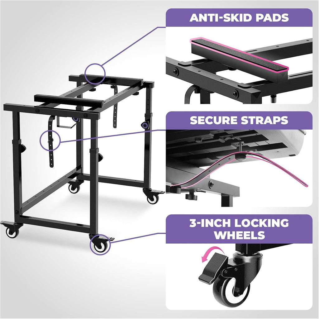 Liquid Stands 3 Tier Keyboard Stand w/ Wheels Music Studio Desk for Music Production - Electric Digital Pianos Synths for 49 54 61 88 Key - Rolling Home Recording Studio Workstation DJ Keyboard Table