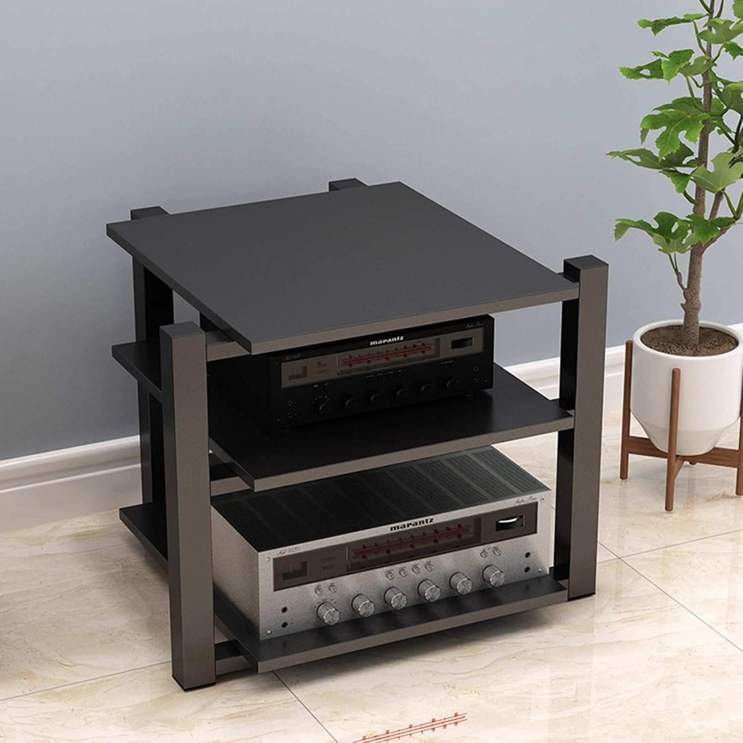 Modern Media Storage Cabinet, Audio Video Stand, AV Tower Rack, Stereo Media Cabinet, Black Entertainment Center (70x55x65cm) - Stylish Home Organization Solution