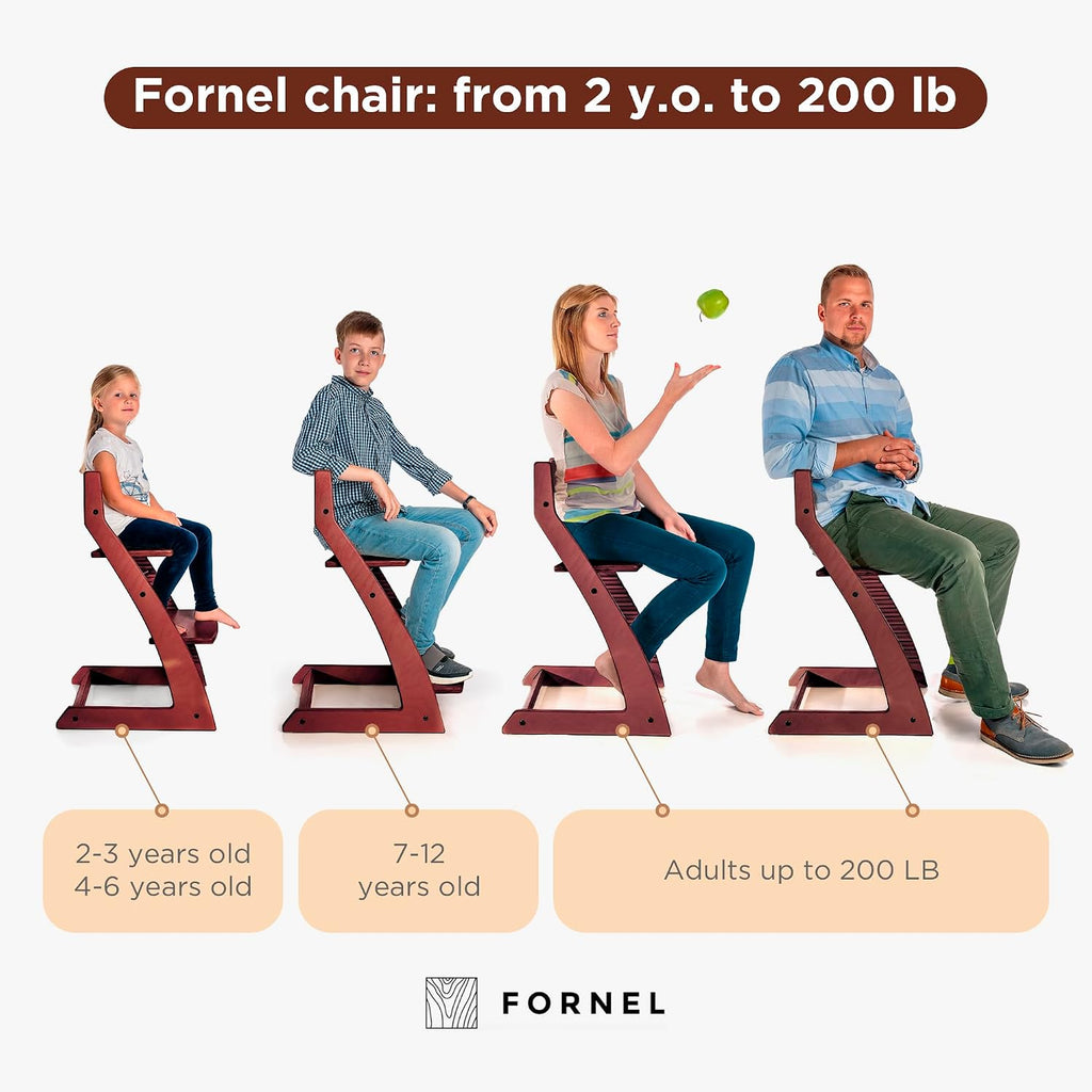 FORNEL Adjustable High Chair in Dark Walnut Finish | The Forever Chair that Grows from Toddler to Adult | Premium Solid Wood Construction