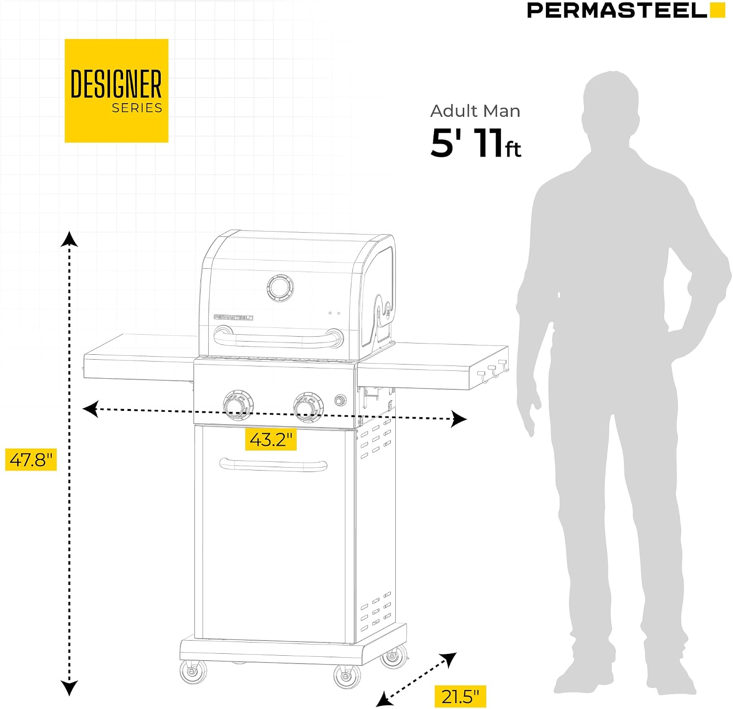 Permasteel 2-Burner Propane Gas Grill, BBQ Grill with Foldable Side Tables & Tool Hooks, Perfect for Outdoor Cooking, Patio & Garden, Black/Copper