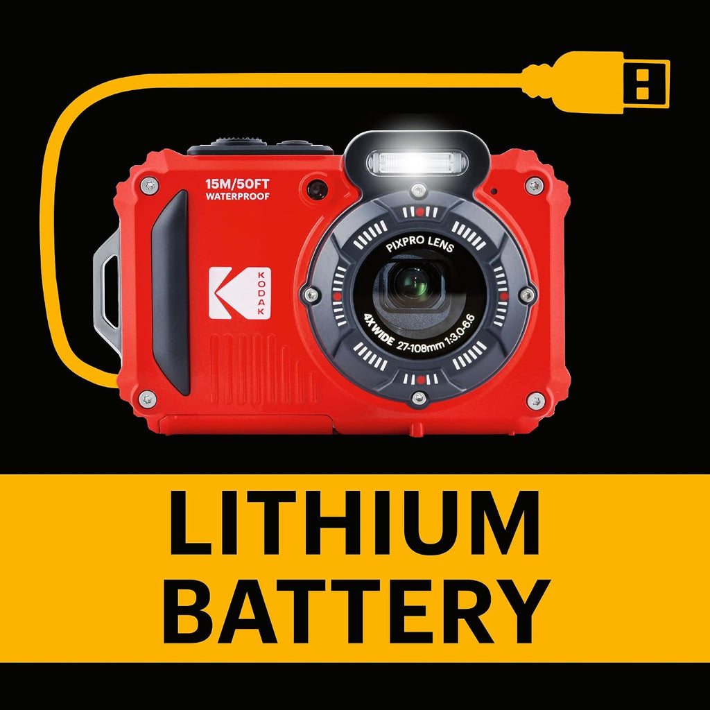 KODAK PIXPRO WPZ2 Waterproof Digital Camera, 16MP with 4x Optical Zoom, Shockproof, Dustproof, 1080p Video, Wi-Fi, Red