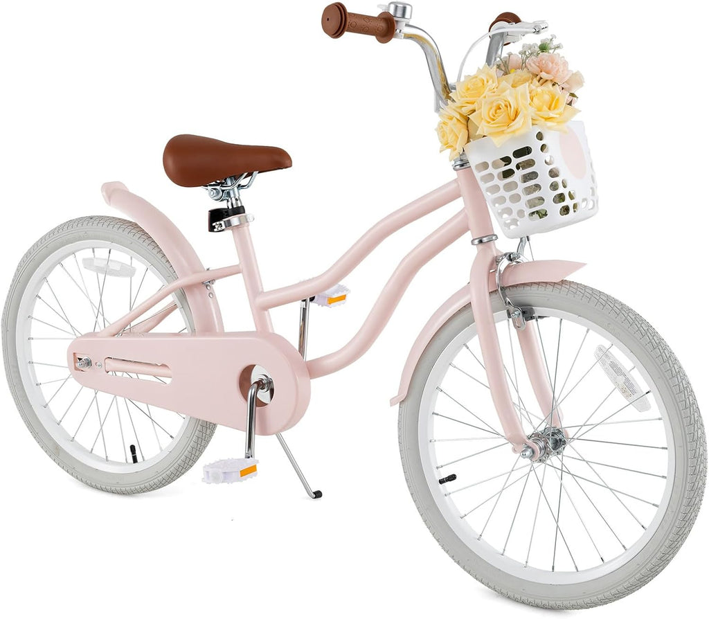 HONEY JOY Kids Bike, 12 14 16 18 20 Inch Toddler Bikes w/Training Wheels, Handbrake & Coaster Brake, Fully Enclosed Chain, Adjustable Handlebar & Seat, Kids Bicycle w/Basket, Girls Boys Bike 3-8