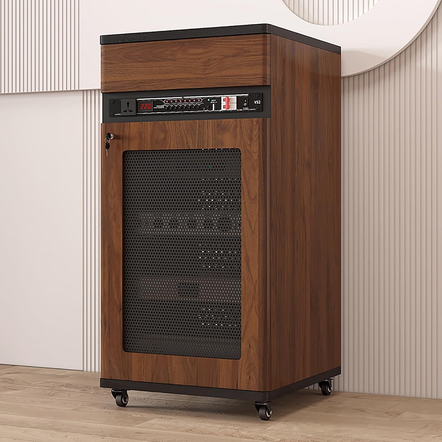 Walnut Media Storage Cabinet - 52x55x108cm, DVD Display & Audio Tower for Game Consoles, DVD Players, and Media Equipment - Stylish Console Cabinet with Storage Rack