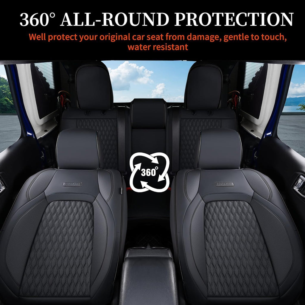 Coverado Seat Covers Full set for Jeep Wrangler, Waterproof Car Seat Covers for Truck Automotive Seat Covers Custom Fit for 2008-2012 Jeep Wrangler JK 4-Door, Full Coverage Wrangler Seat Covers(Black)