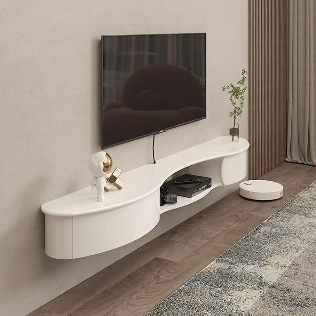 Wall Mounted TV Cabinet Floating TV Shelf Wall Shelf TV Stand Media TV Console TV Bracket Router Set Top Box CD DVD Players Storage Shelf Book Shelf With Drawer Audio-visual Equipment Shelves White