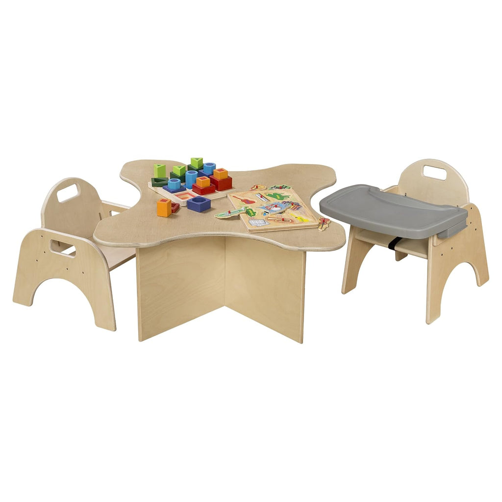 7' H Wooden Stackable Feeding Chair with Removable Tray and 3 Point Harness, Suitable for 12-18 Months Babies Dining & Studying Needs [Fully Assembled]