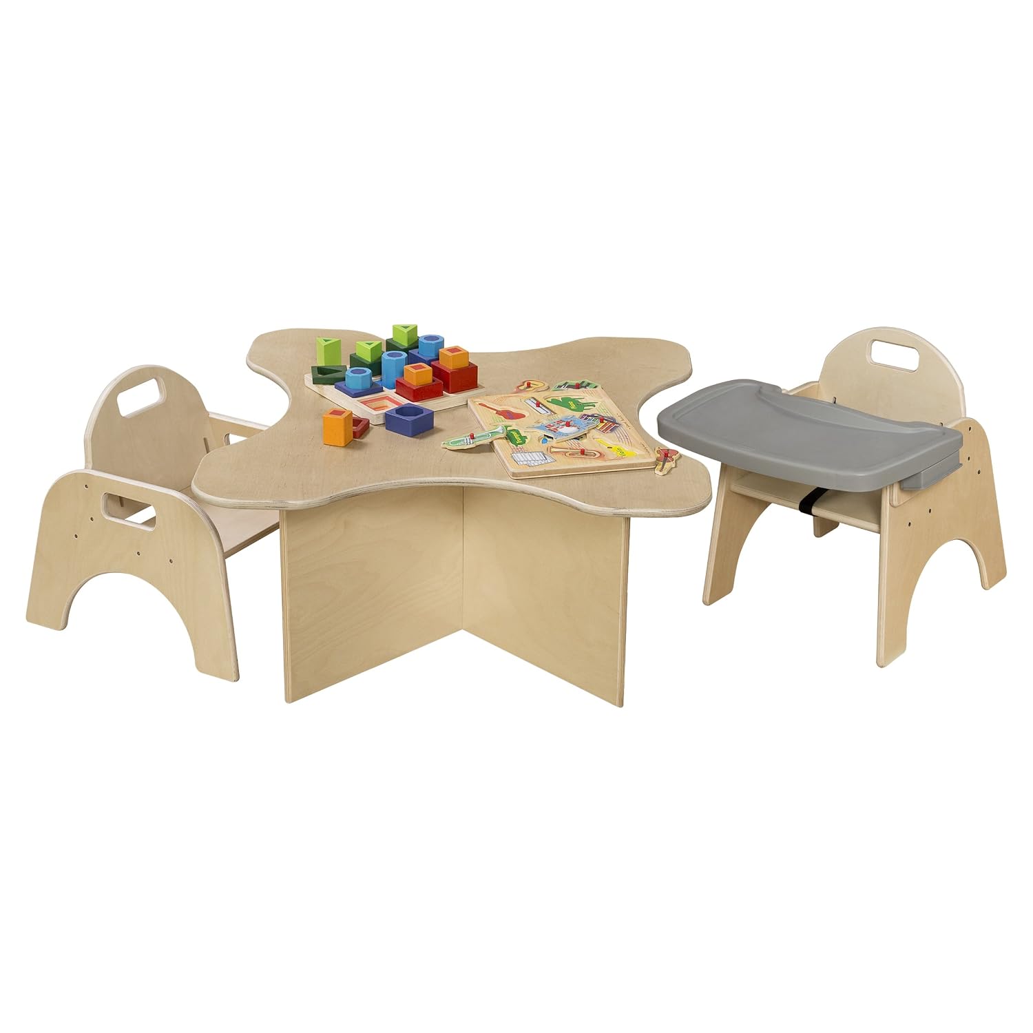 7' H Wooden Stackable Feeding Chair with Removable Tray and 3 Point Harness, Suitable for 12-18 Months Babies Dining & Studying Needs [Fully Assembled]