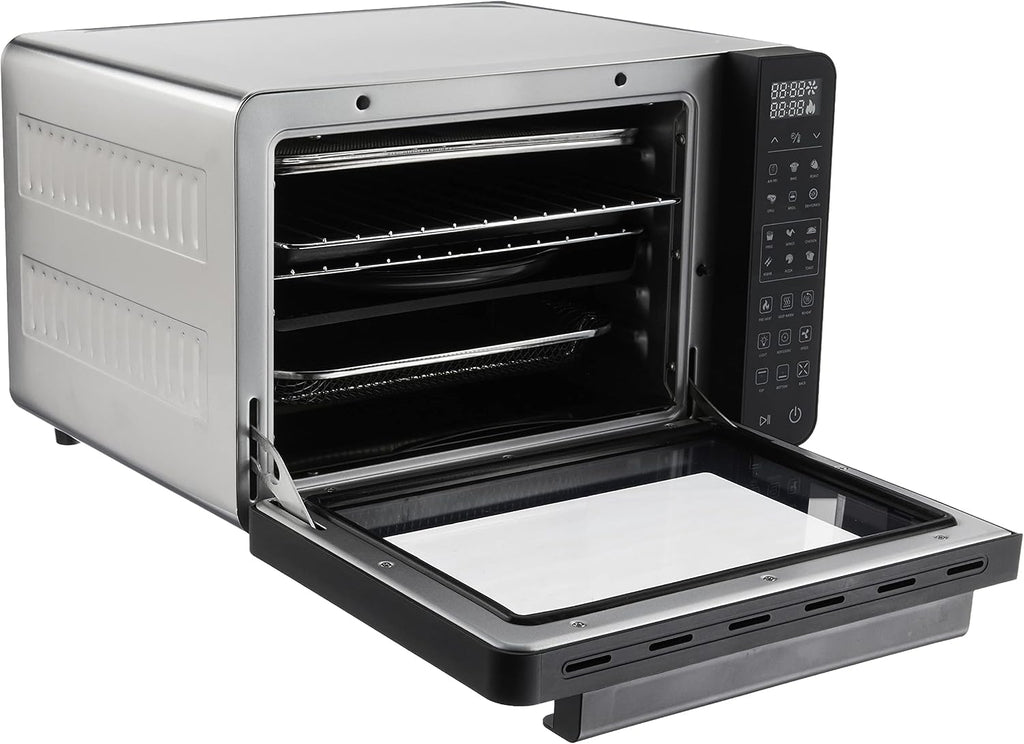 GoWISE USA 25-Quart Air Fryer Oven & Professional Dehydrator with 3 Heating Elements & Rotisserie, 12 Functions, Preheat & 5 Cooking Levels – Fits 12-Inch Pizza, 11 Accessories and Stainless Steel