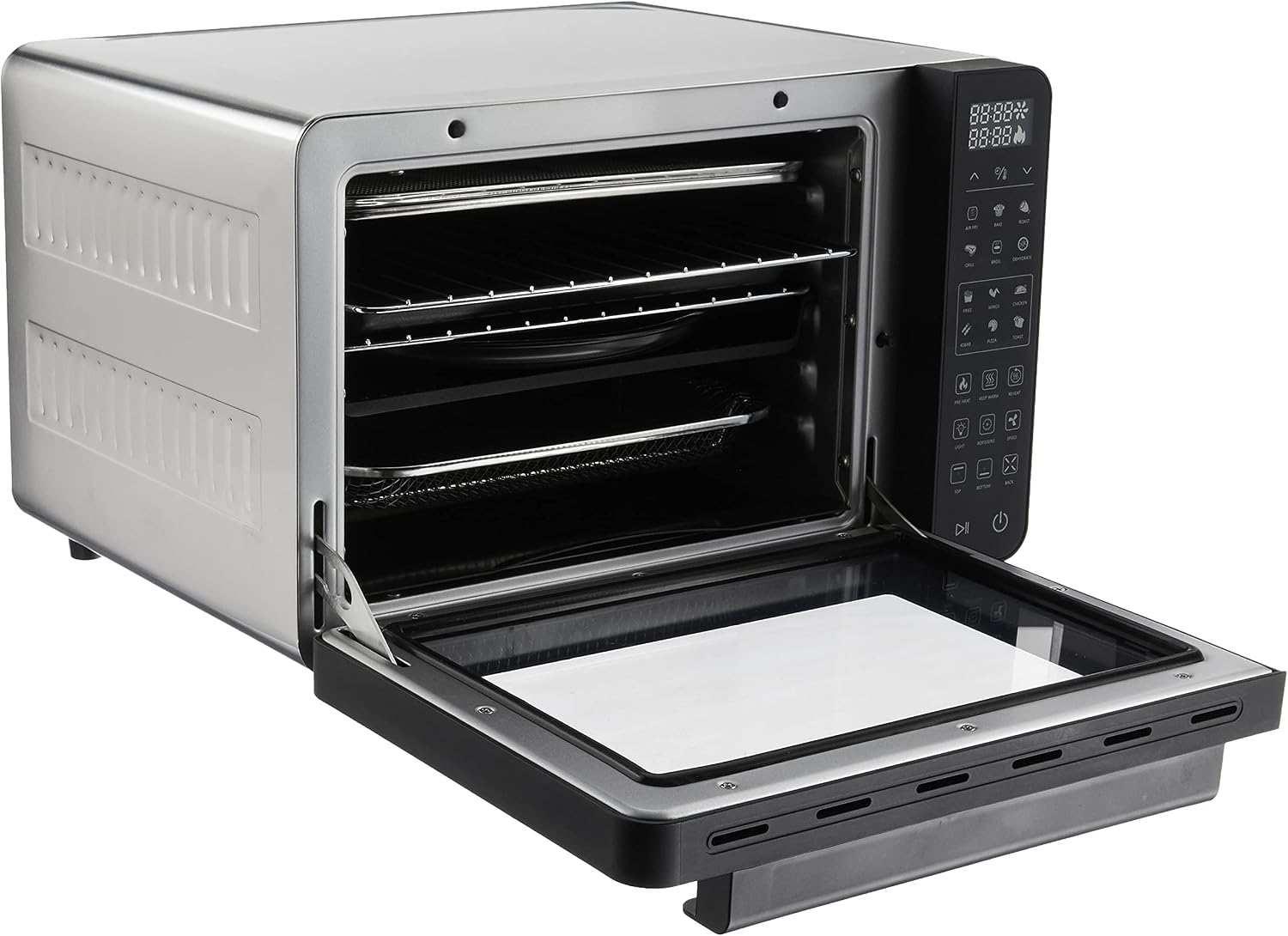 GoWISE USA 25-Quart Air Fryer Oven & Professional Dehydrator with 3 Heating Elements & Rotisserie, 12 Functions, Preheat & 5 Cooking Levels – Fits 12-Inch Pizza, 11 Accessories and Stainless Steel