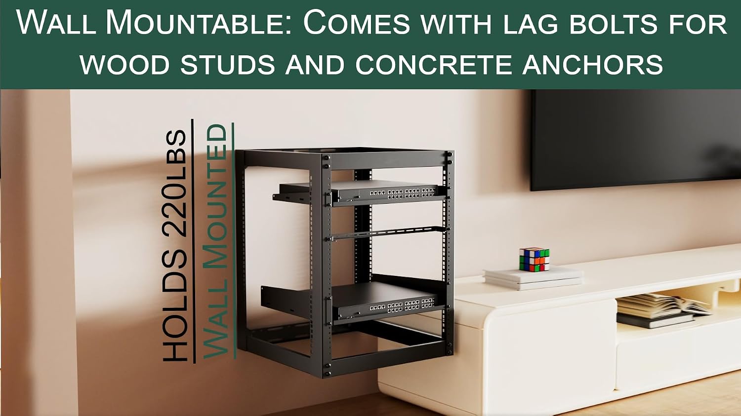 ynVISION.DESIGN 15U Open Frame AV Rack with 1U & 2U Shelves, Lacer Bar, Leveling Feet & Business Card Holder – Server, Network & Audio Rack Includes Mounting Hardware