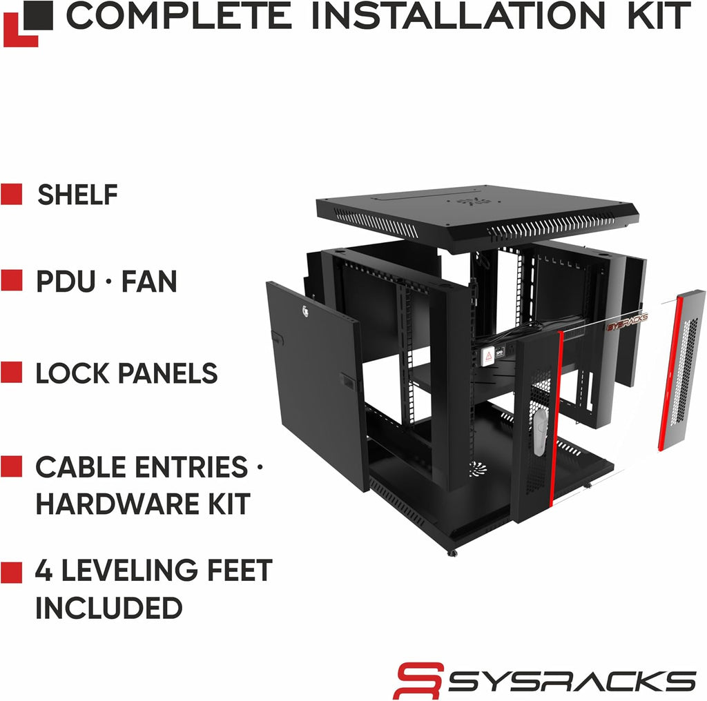 6U Wall Mount Server Rack Cabinet – 19' Network Rack Enclosure, 18' Deep Data Rack Cabinet with Fan, PDU & Shelf for IT Equipment, Switches and Patch Panel