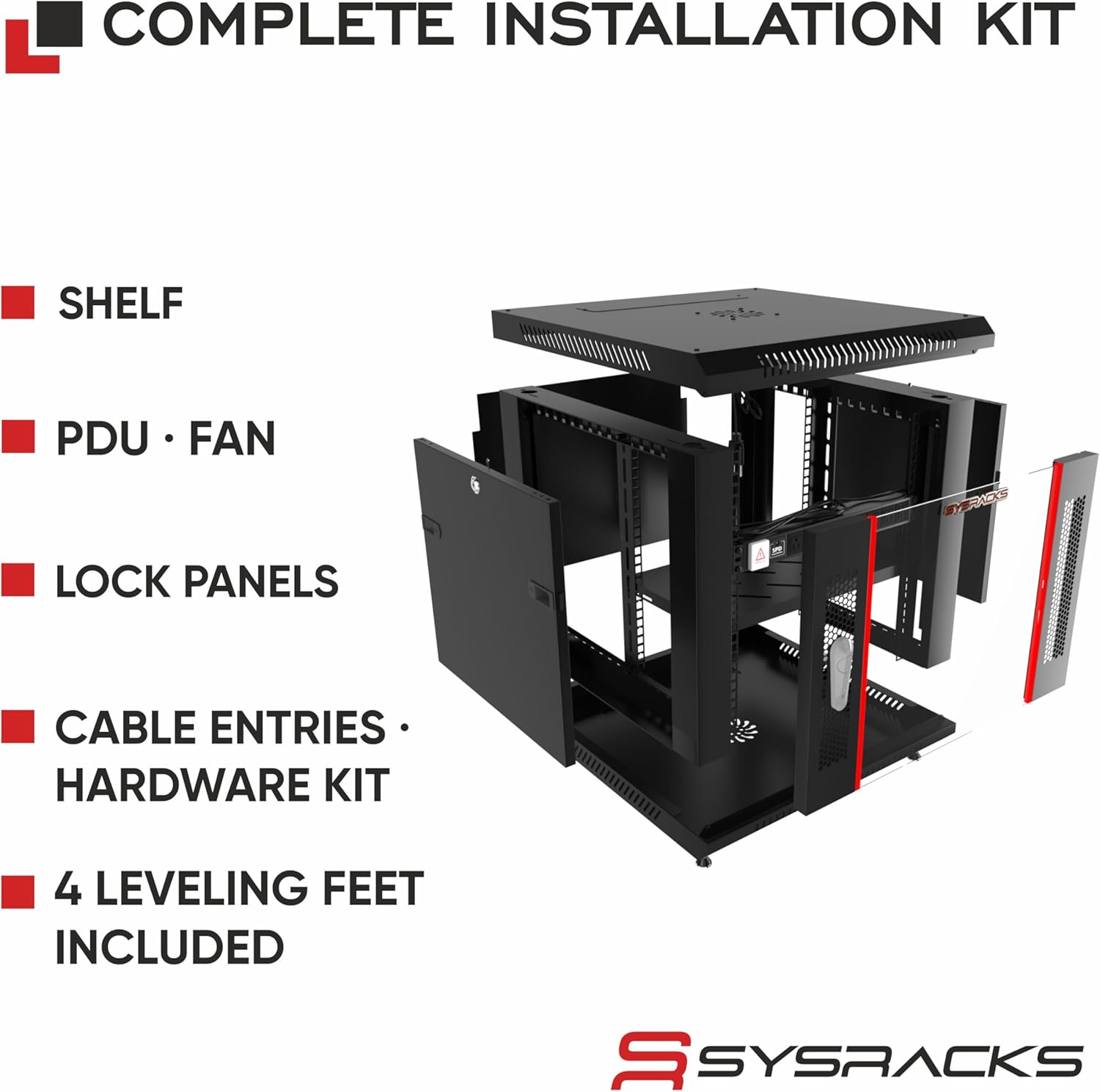 12U Wall Mount Server Rack Cabinet – 19' Network Rack Enclosure, 18' Deep Data Rack Cabinet with Fan, PDU & Shelf for IT Equipment, Switches and Patch Panel